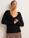Flauschiger Pullover mit Rüschen-Schwarz