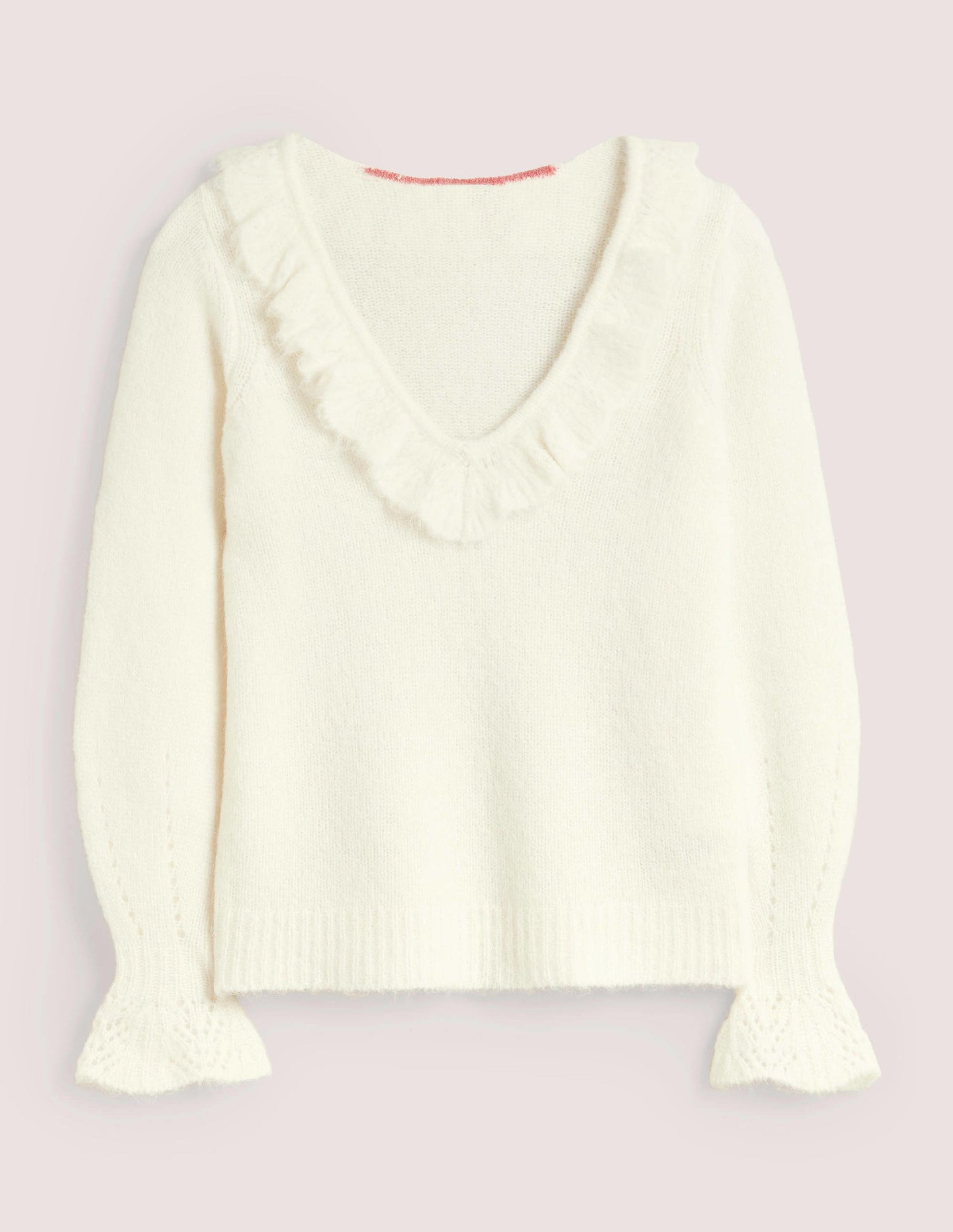 Flauschiger Pullover mit Rüschen-Naturweiß-7