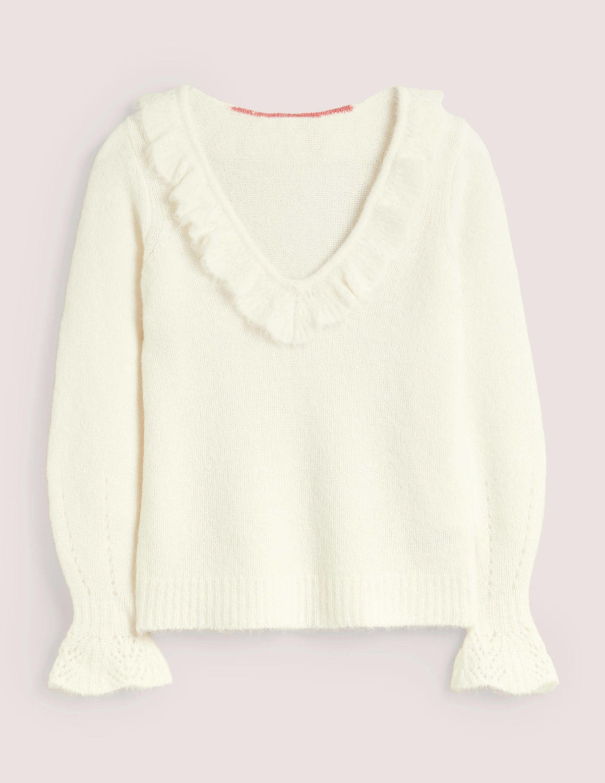 Flauschiger Pullover mit Rüschen-Naturweiß - Image 7