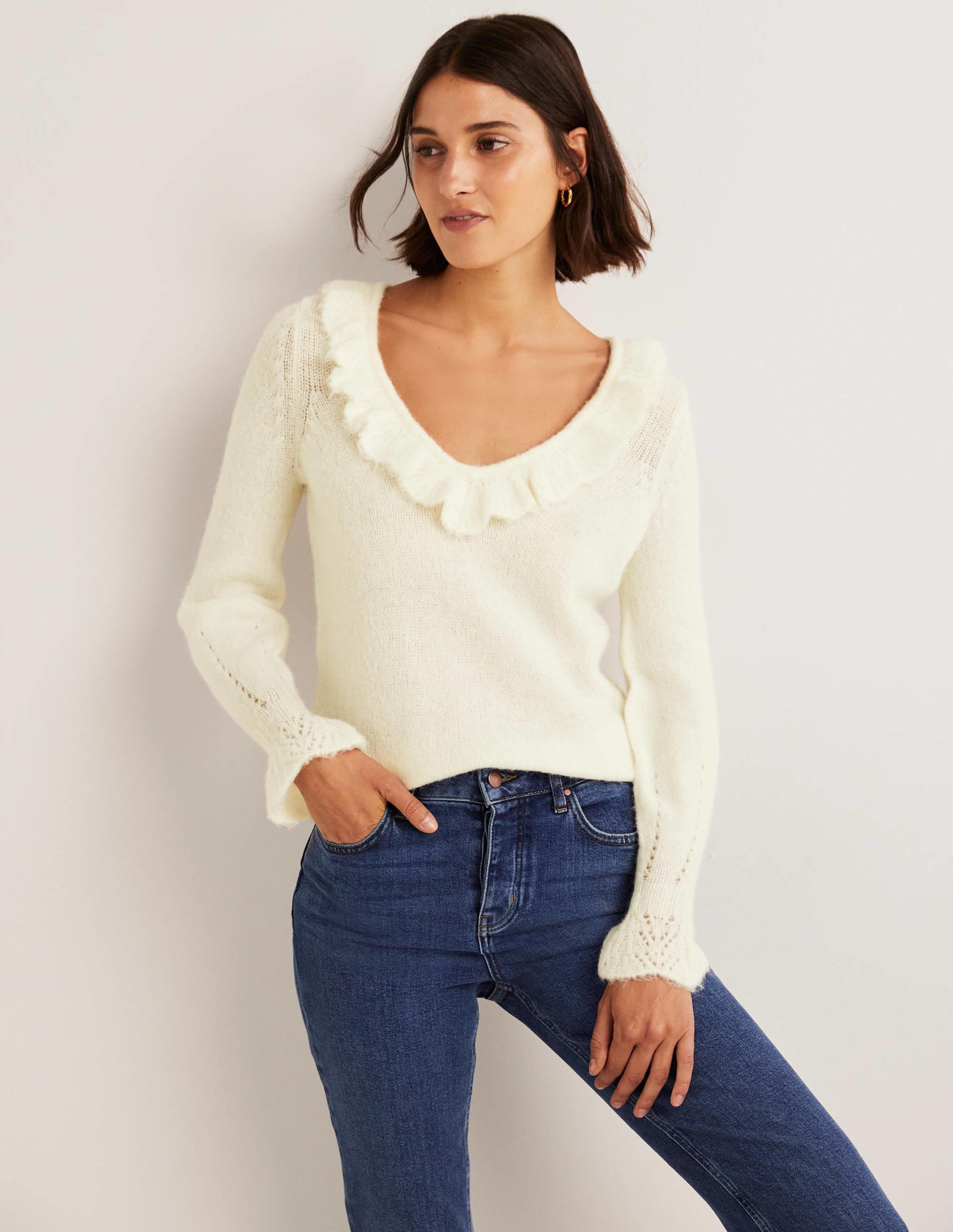 Flauschiger Pullover mit Rüschen-Naturweiß - Image 2