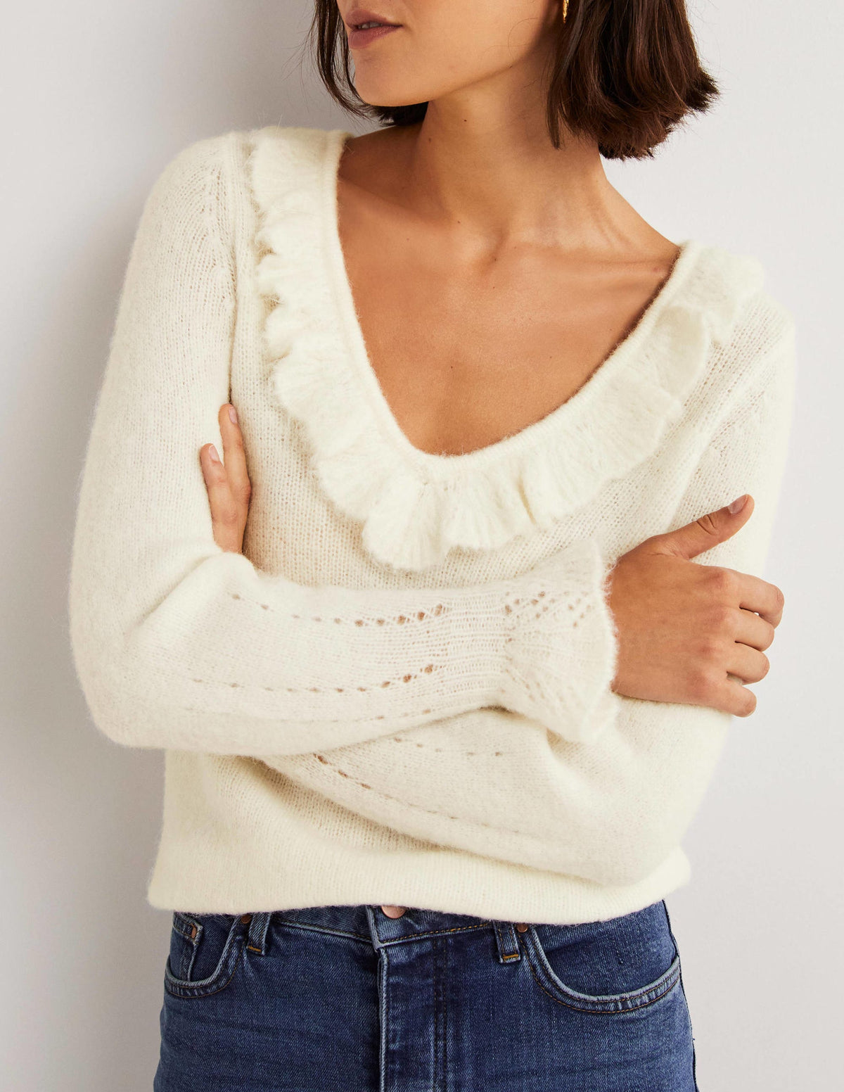 Flauschiger Pullover mit Rüschen-Naturweiß-5