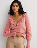 Flauschiger Pullover mit Rüschen-Staubrot Melange