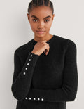 Black Jewel Button Fluffy Jumper-Noir