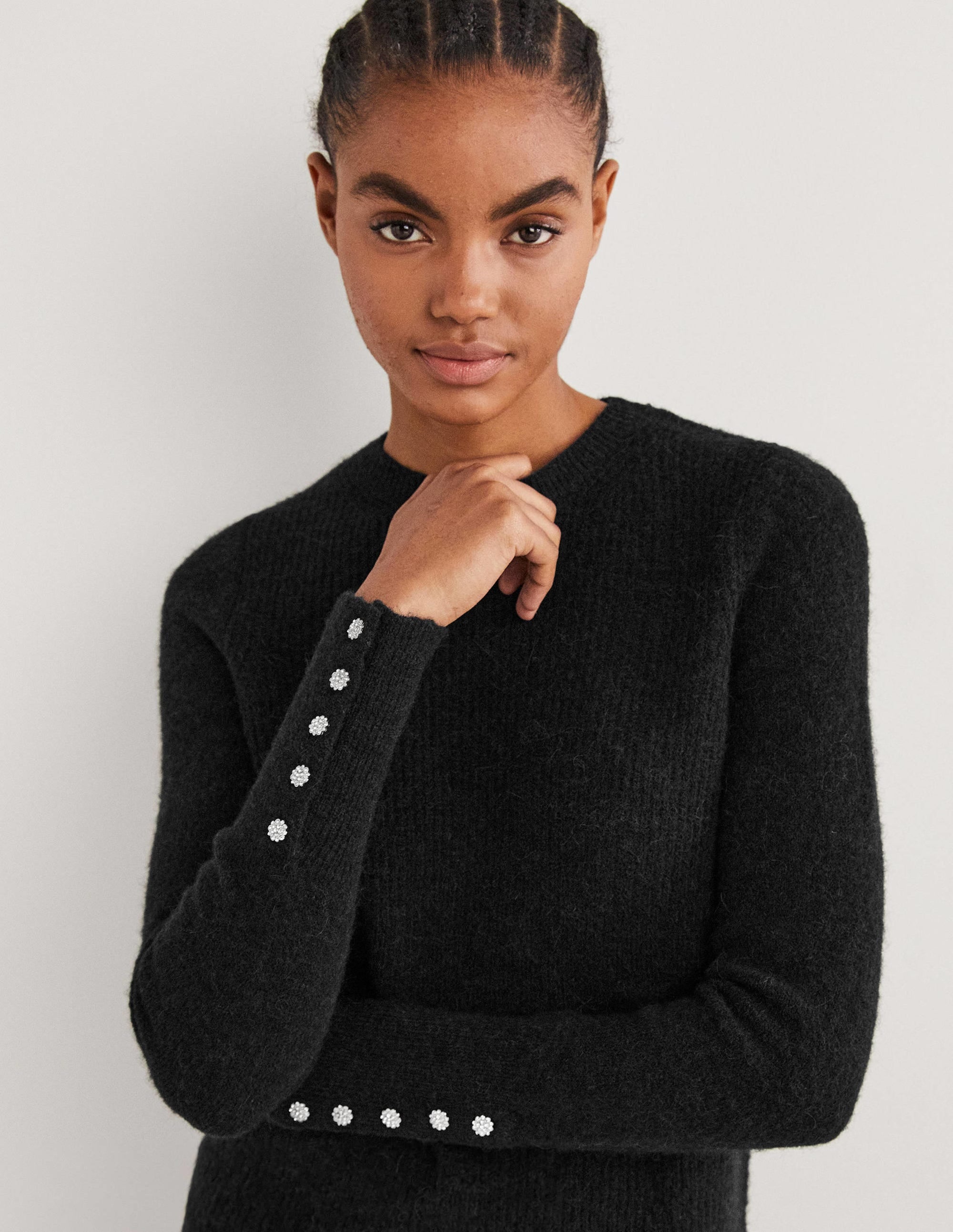 Black Jewel Button Fluffy Jumper-Noir - Image 1