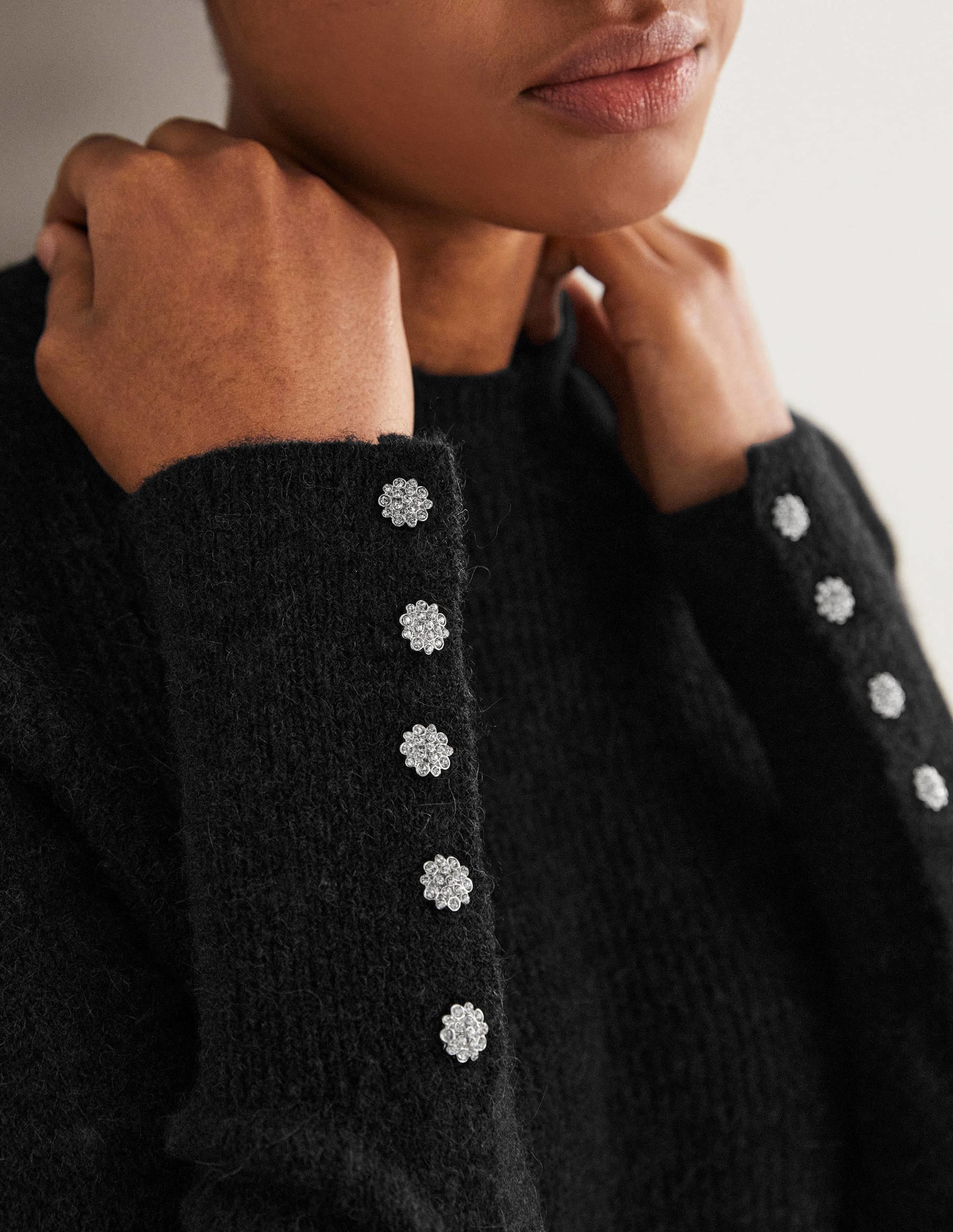 Black Jewel Button Fluffy Jumper-Noir - Image 2