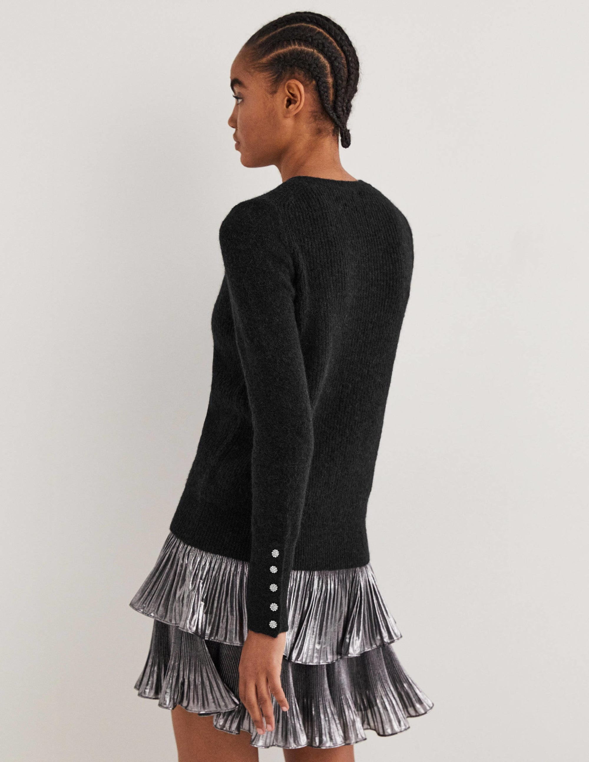 Black Jewel Button Fluffy Jumper-Noir - Image 3