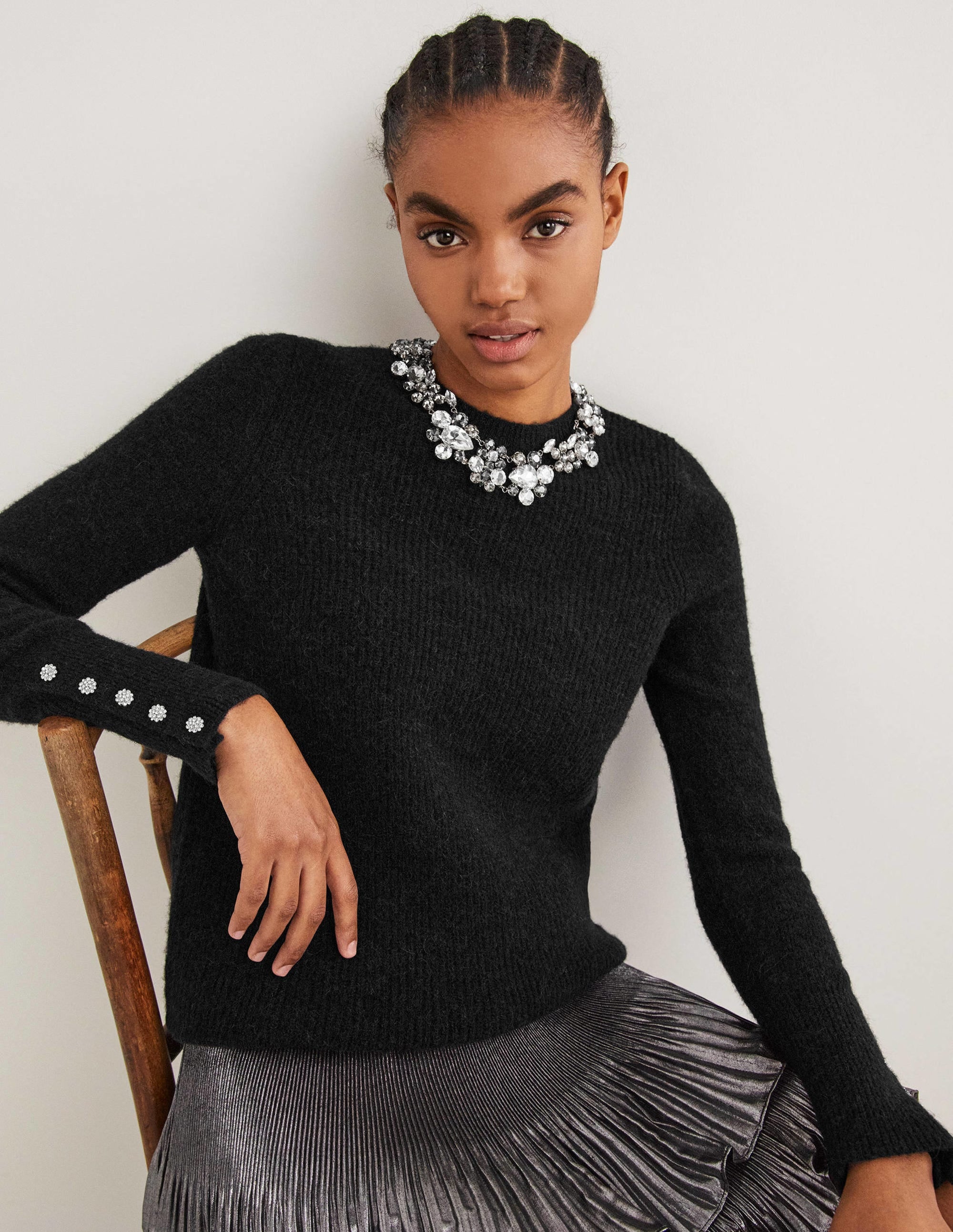 Black Jewel Button Fluffy Jumper-Noir - Image 5