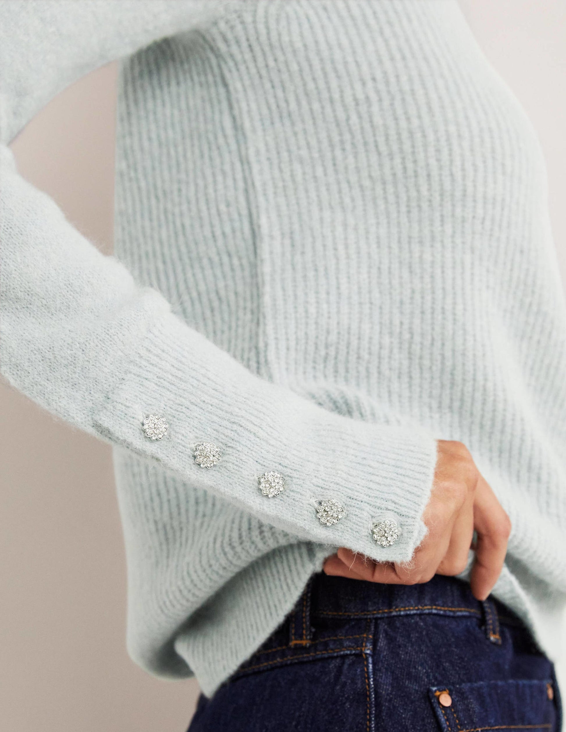 Pull duveteux à boutons ornementés-Bleu surf-2
