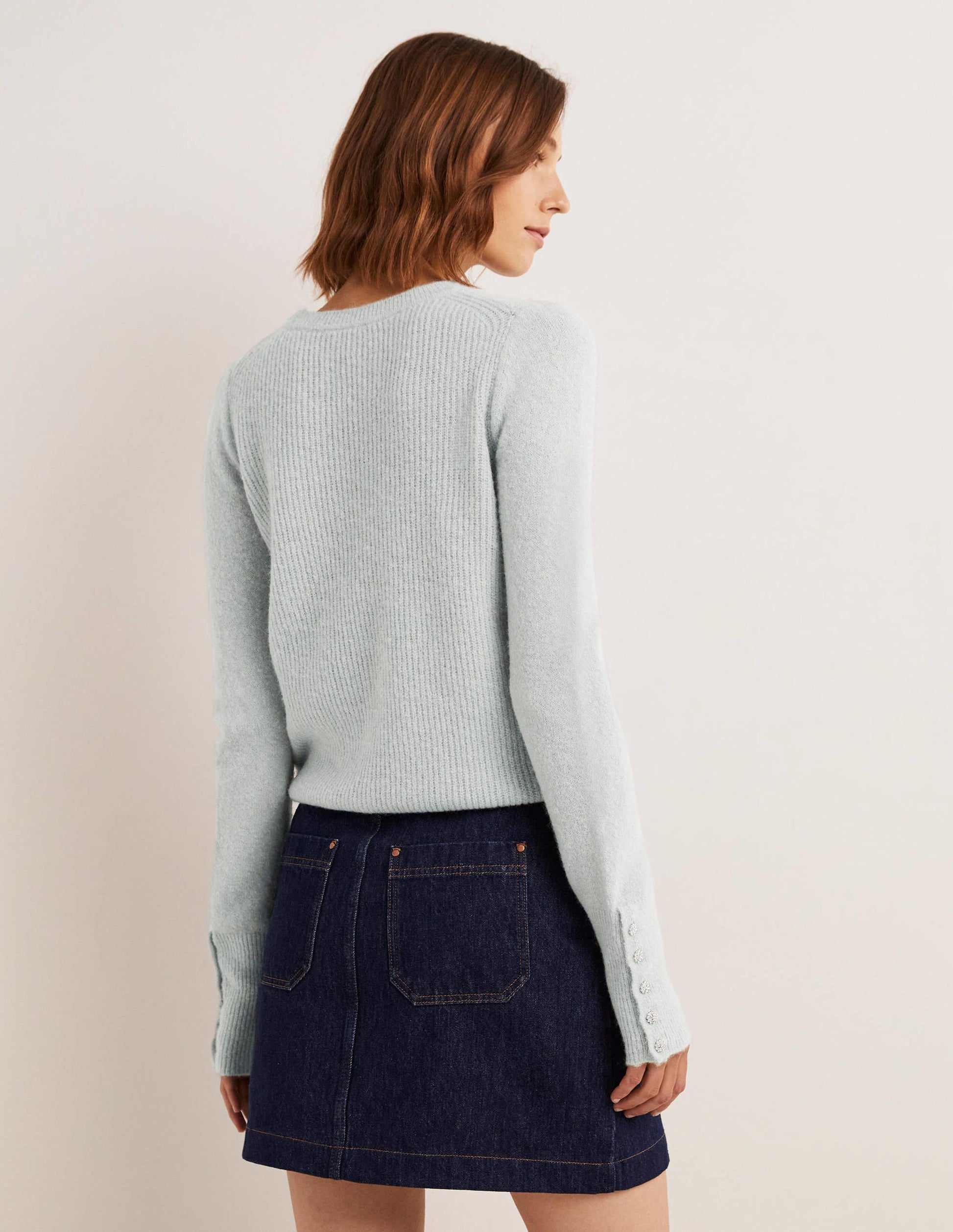 Pull duveteux à boutons ornementés-Bleu surf-3