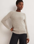 Pull duveteux à boutons ornementés-Taupe chiné