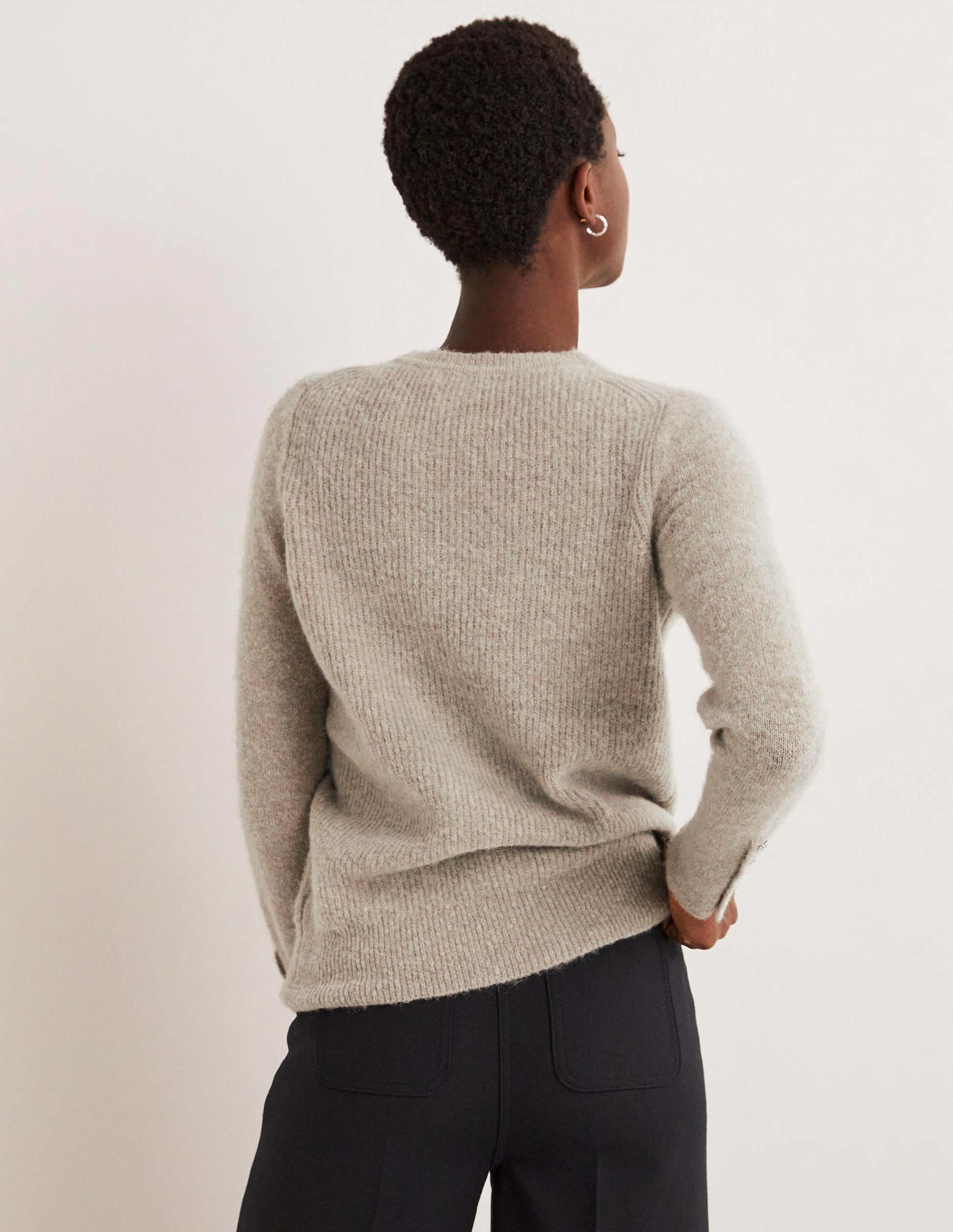 Pull duveteux à boutons ornementés-Taupe chiné-3