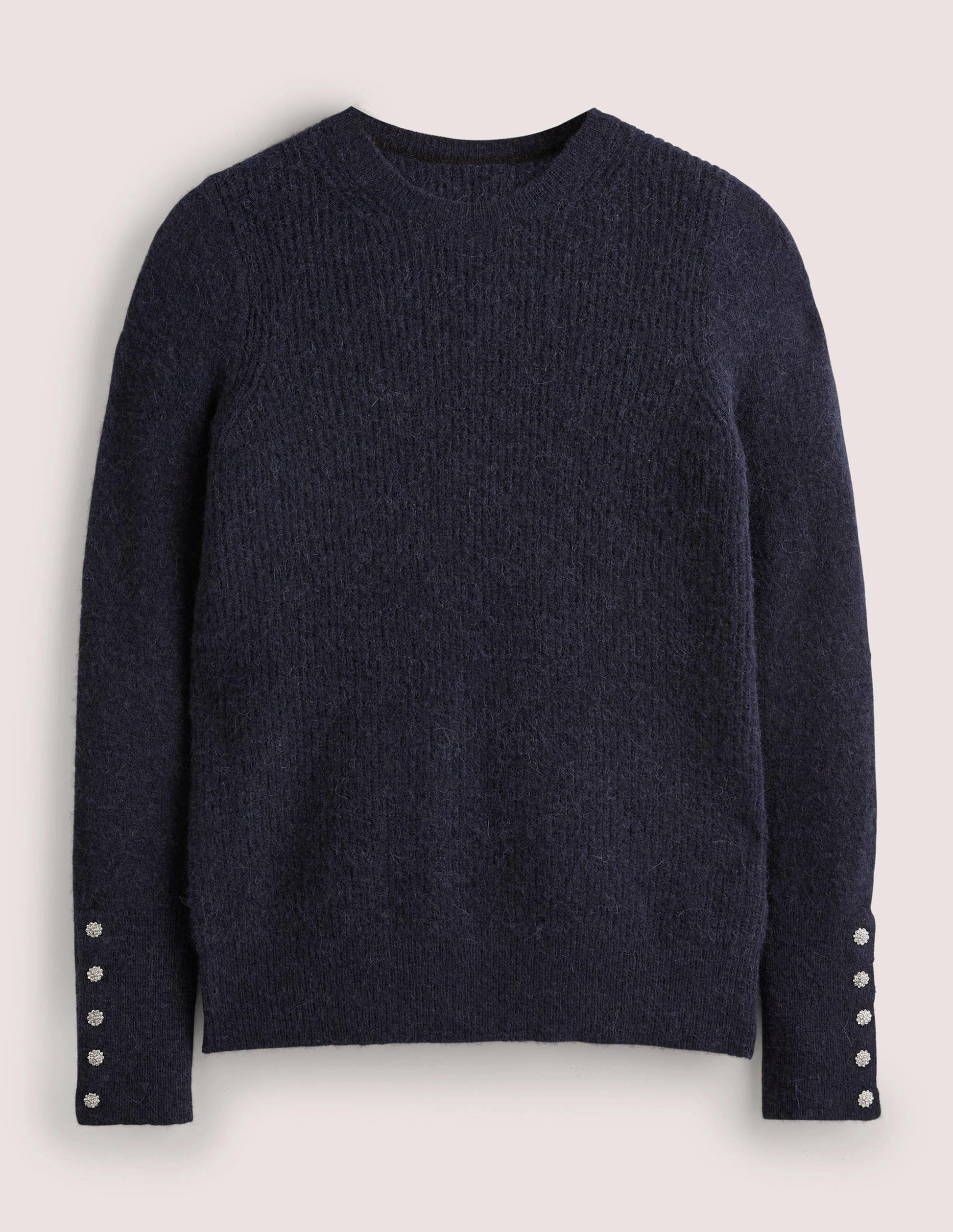 Navy Jewel Button Fluffy Jumper-Bleu marine-5