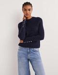 Navy Jewel Button Fluffy Jumper-Bleu marine