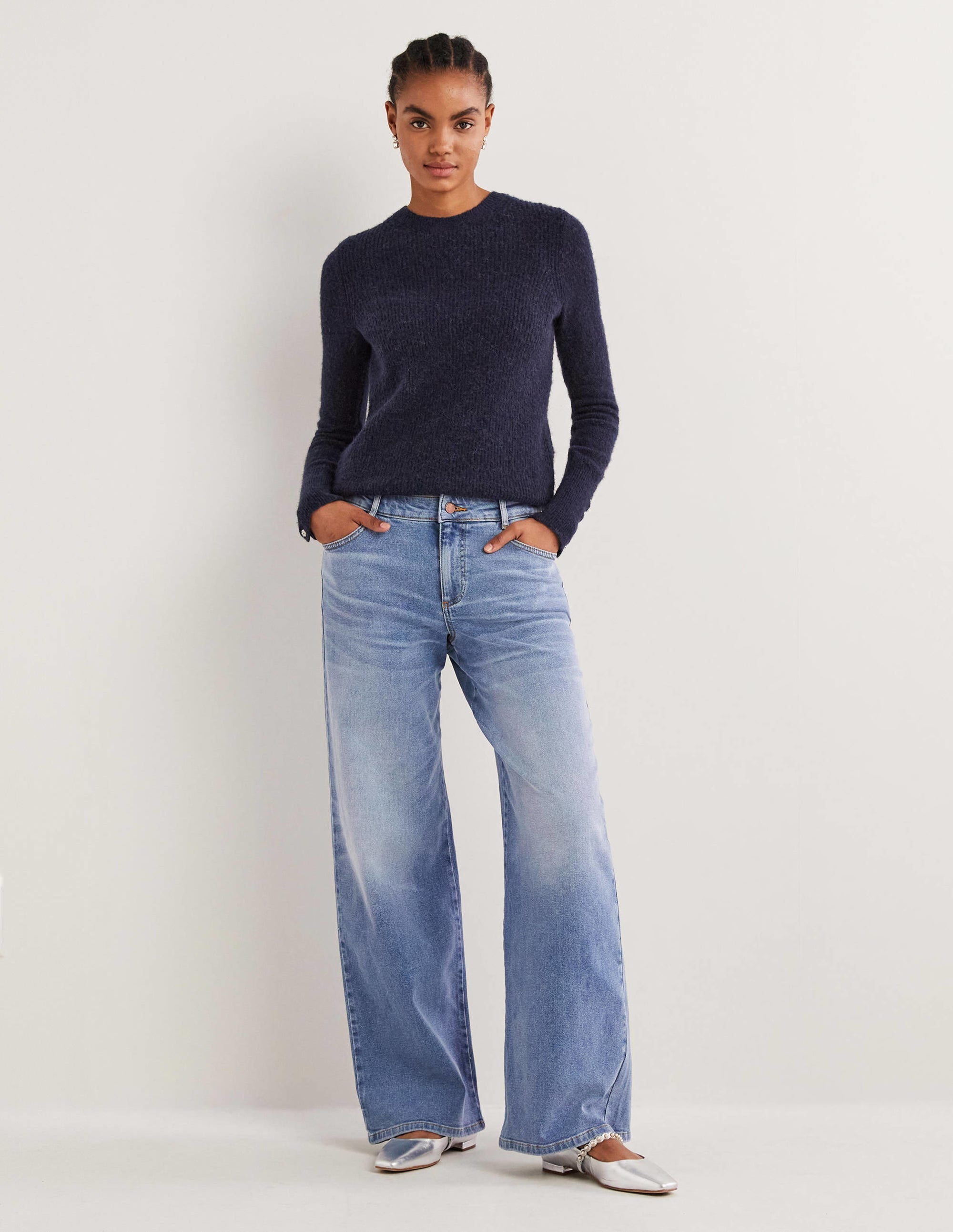 Navy Jewel Button Fluffy Jumper-Bleu marine - Image 4