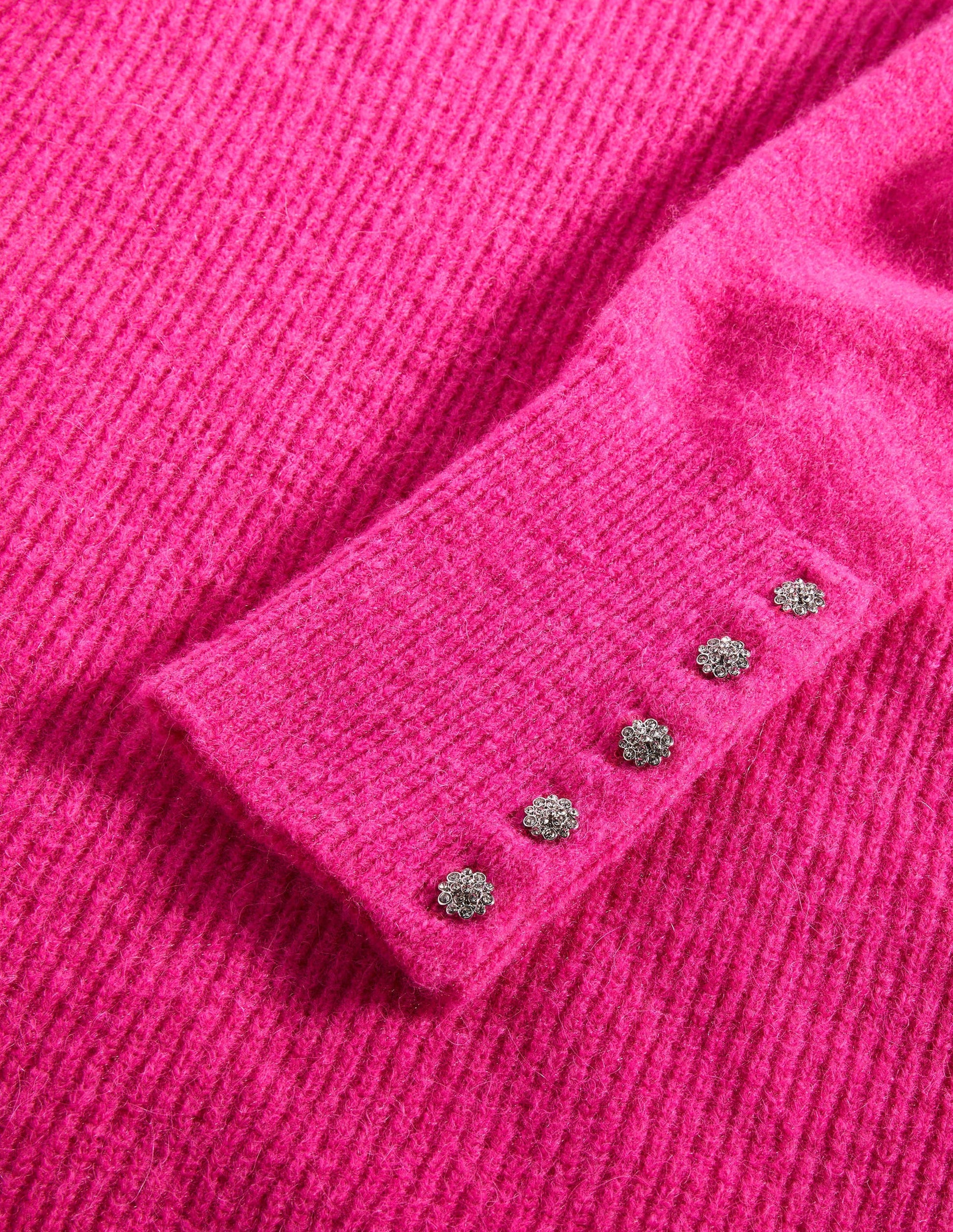 Flauschiger Pullover mit Schmucksteinknöpfen-Wassermelonenrosa-6