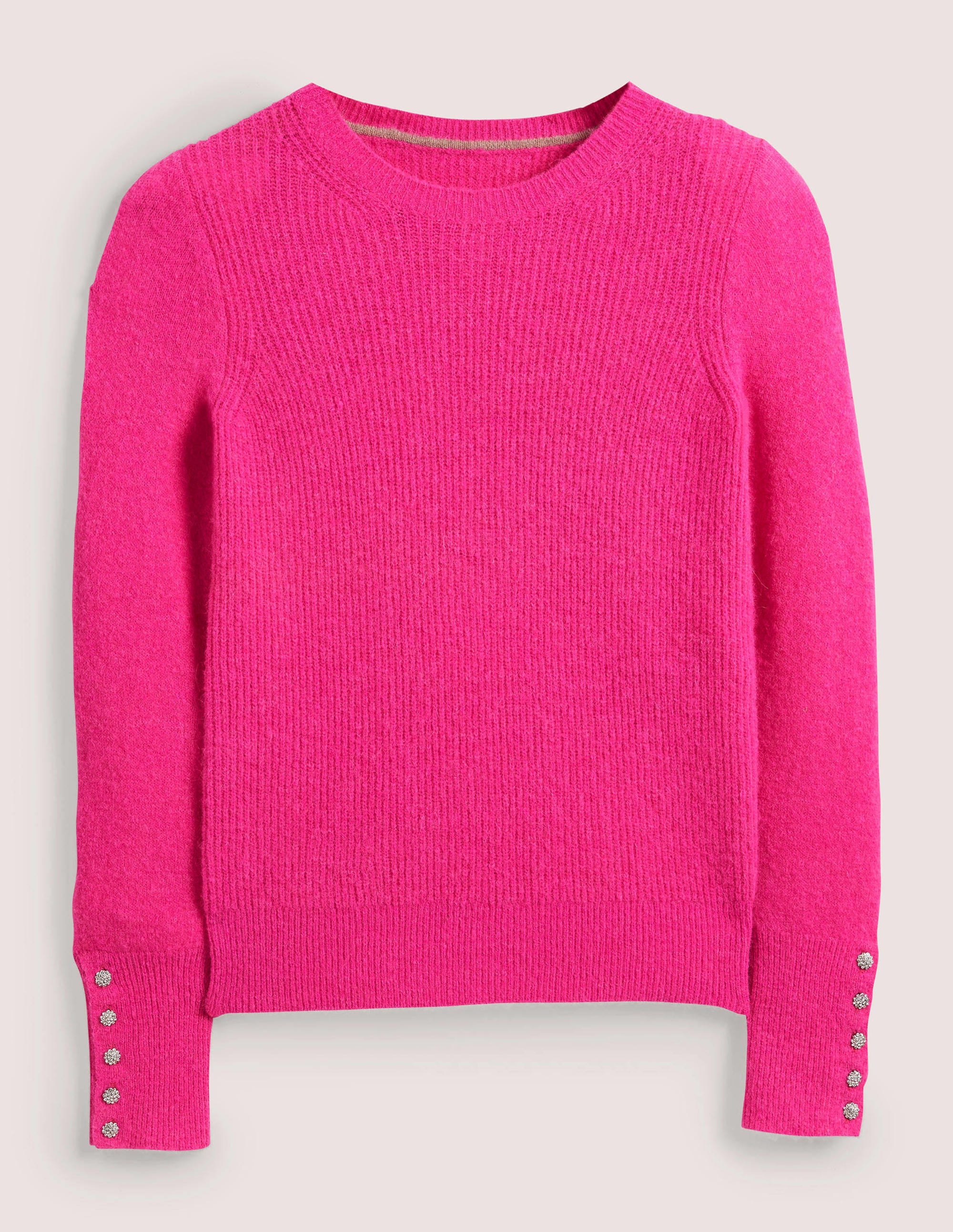 Flauschiger Pullover mit Schmucksteinknöpfen-Wassermelonenrosa - Image 5