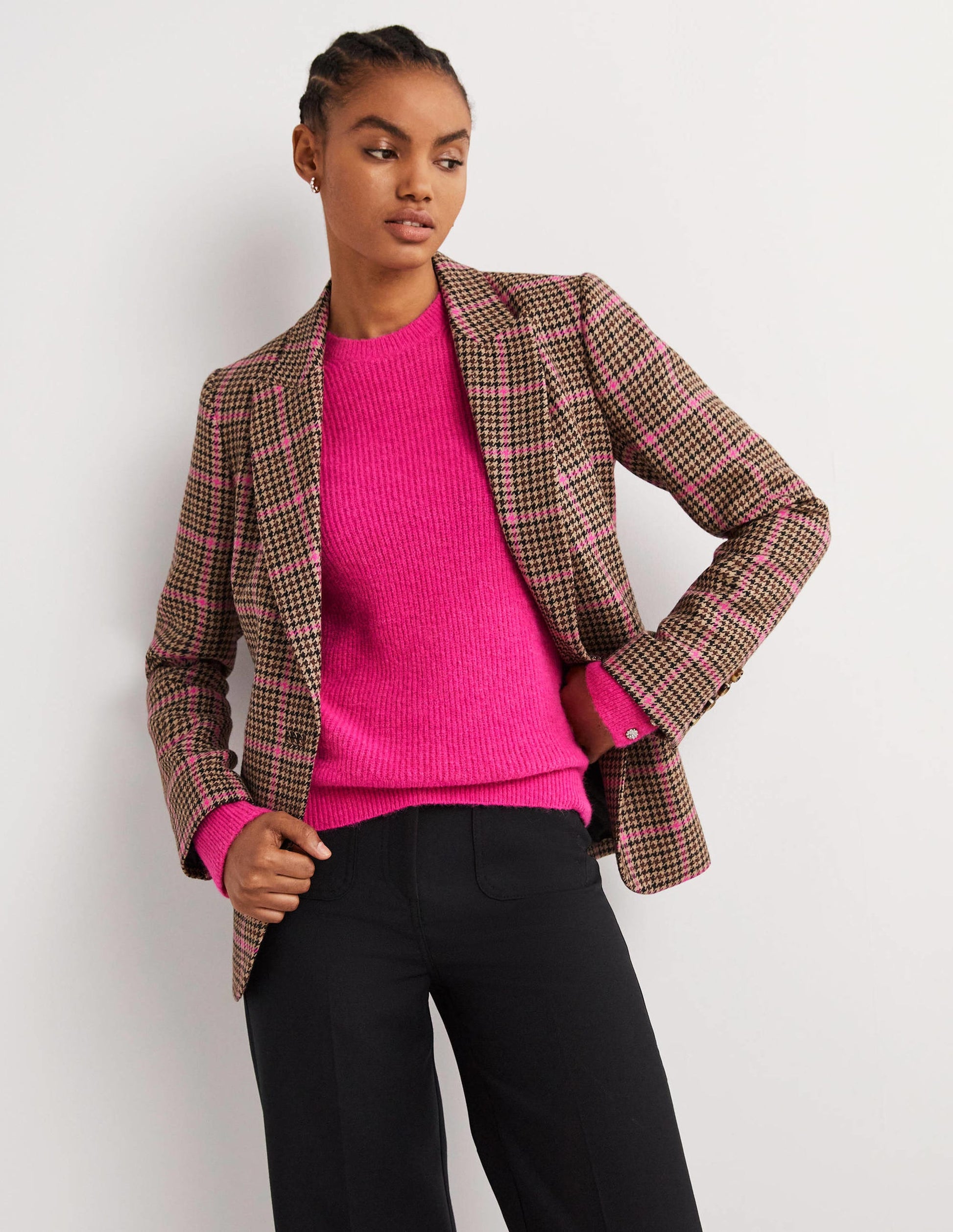Flauschiger Pullover mit Schmucksteinknöpfen-Wassermelonenrosa-4