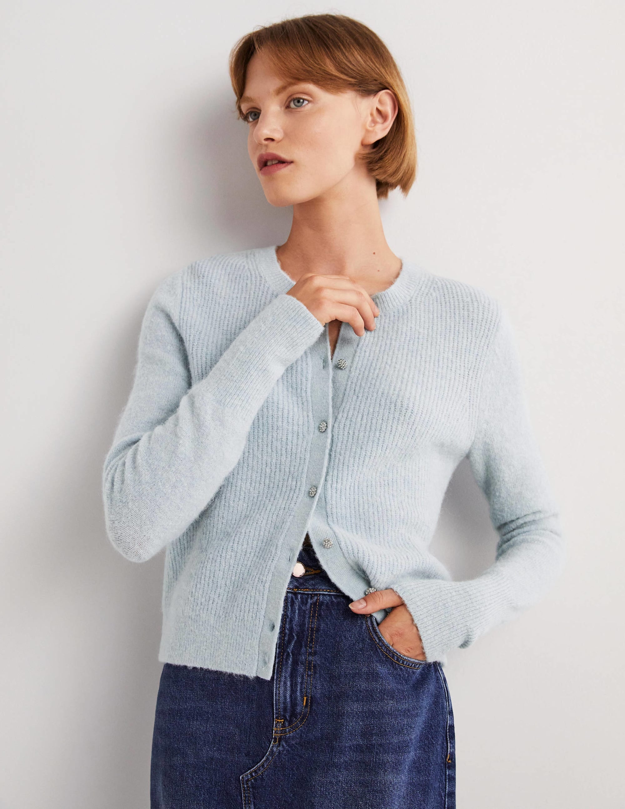 Gilet duveteux à boutons ornementés-Bleu surf - Image 2