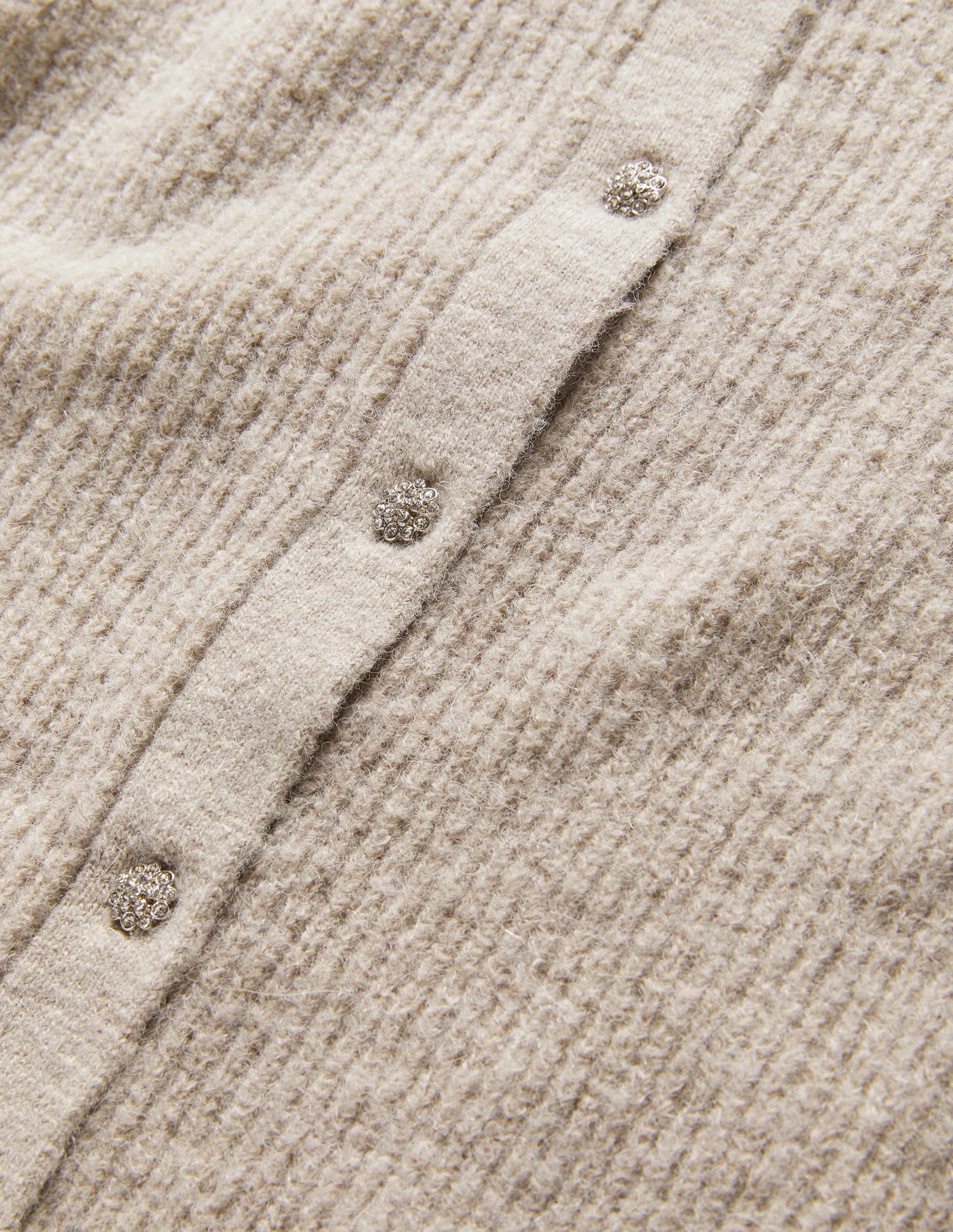 Beige Jewel Button Fluffy Cardigan-Mink Melange-7