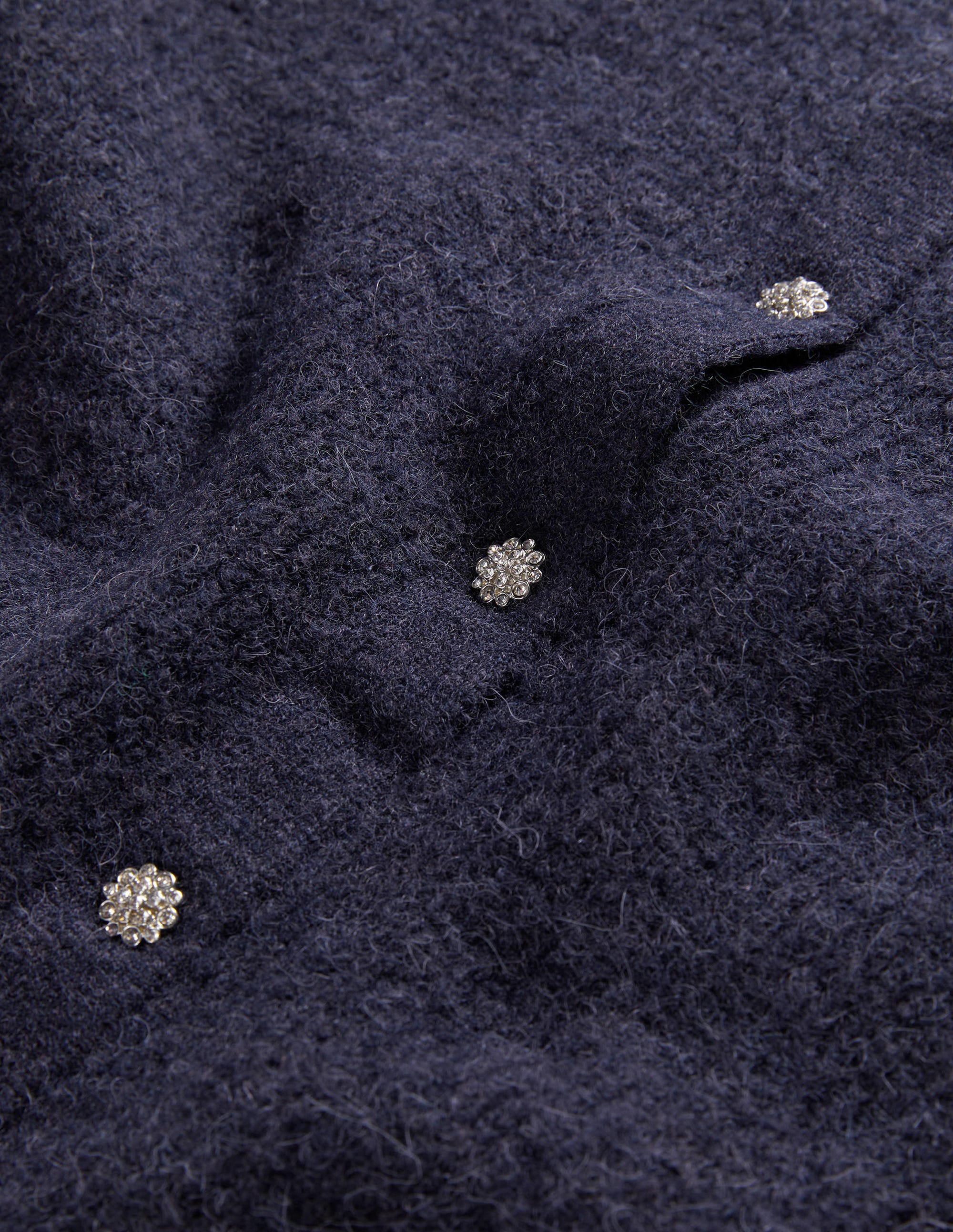 Navy Jewel Button Fluffy Cardigan-Bleu marine - Image 6