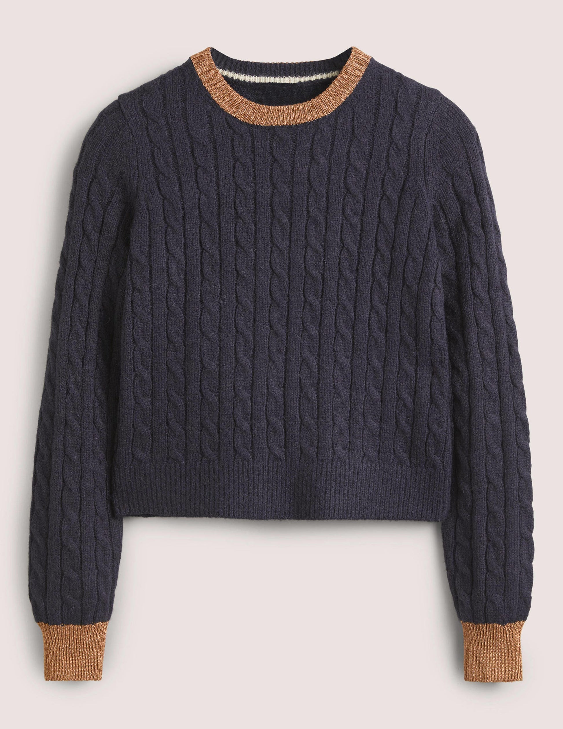 Flauschiger Pullover mit Glitzerzopftrick-Navy, Goldglitzer-6