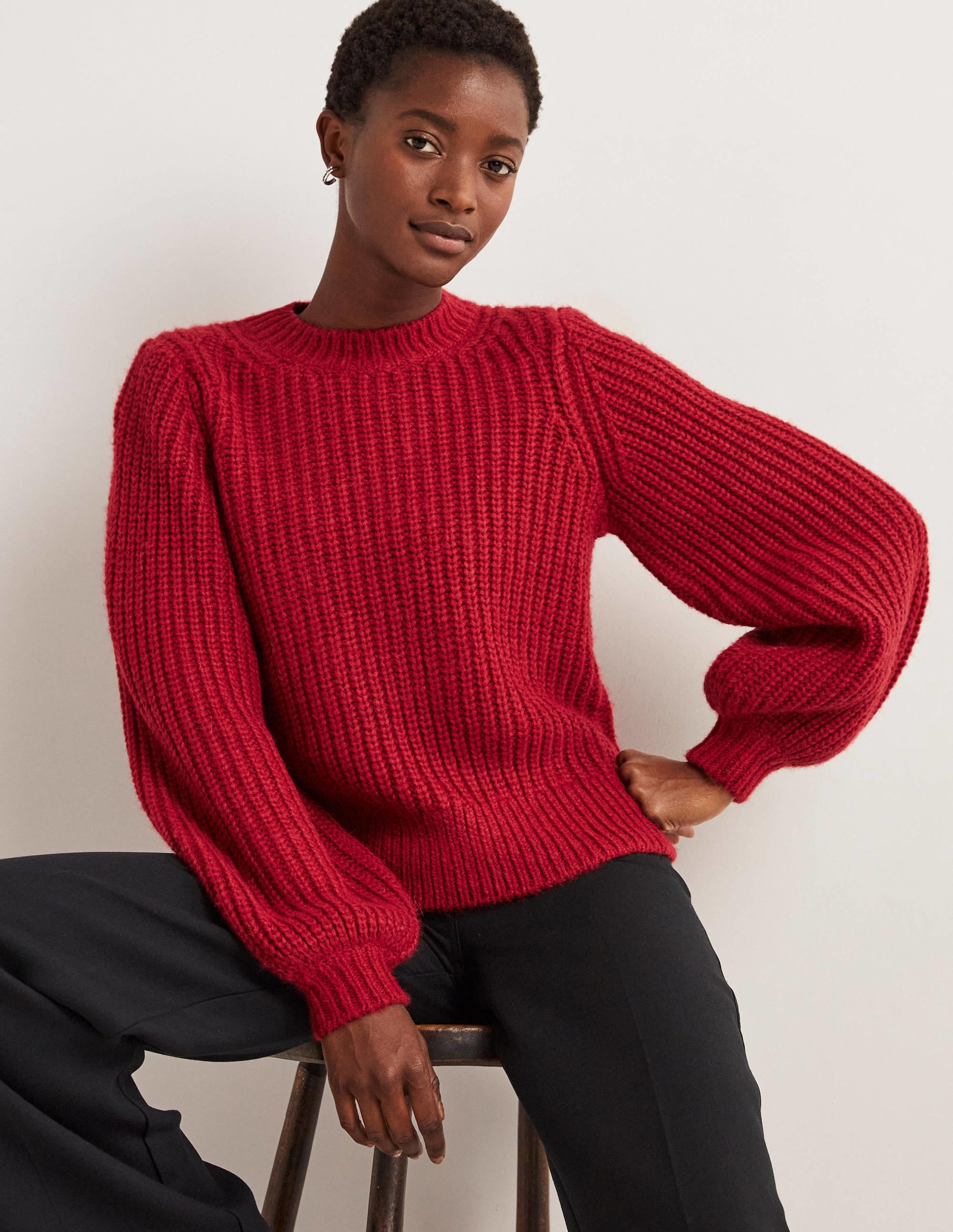 Pull côtelé épais-Rouge rubis - Image 1