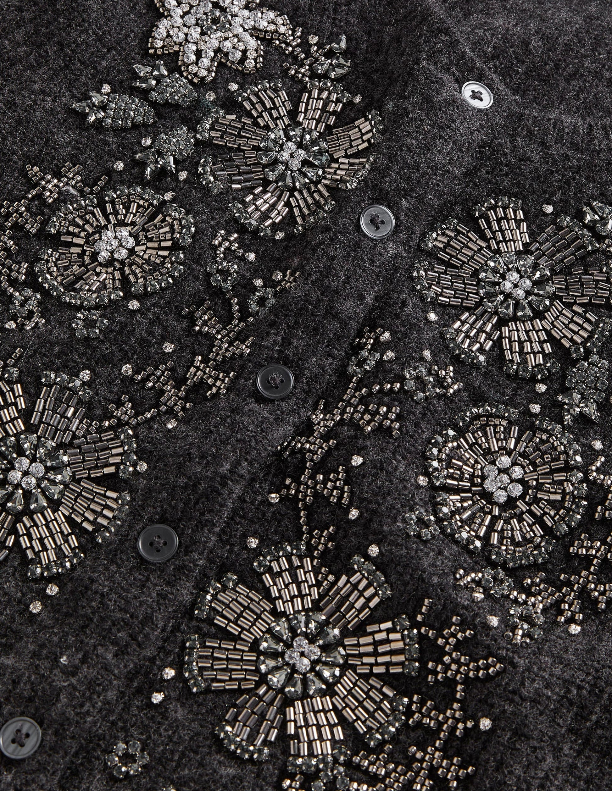 Embellished Ribbed Cardigan-Charcoal Melange-9
