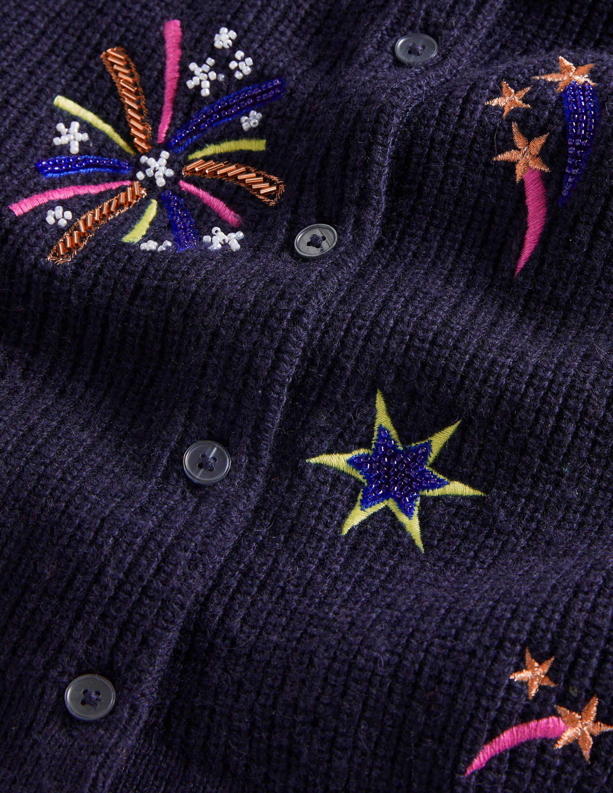 Navy Fireworks-Embellished Ribbed Cardigan-Bleu marine, feux d'artifice ornementés - Image 6