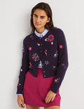 Navy Fireworks-Embellished Ribbed Cardigan-Bleu marine, feux d'artifice ornementés