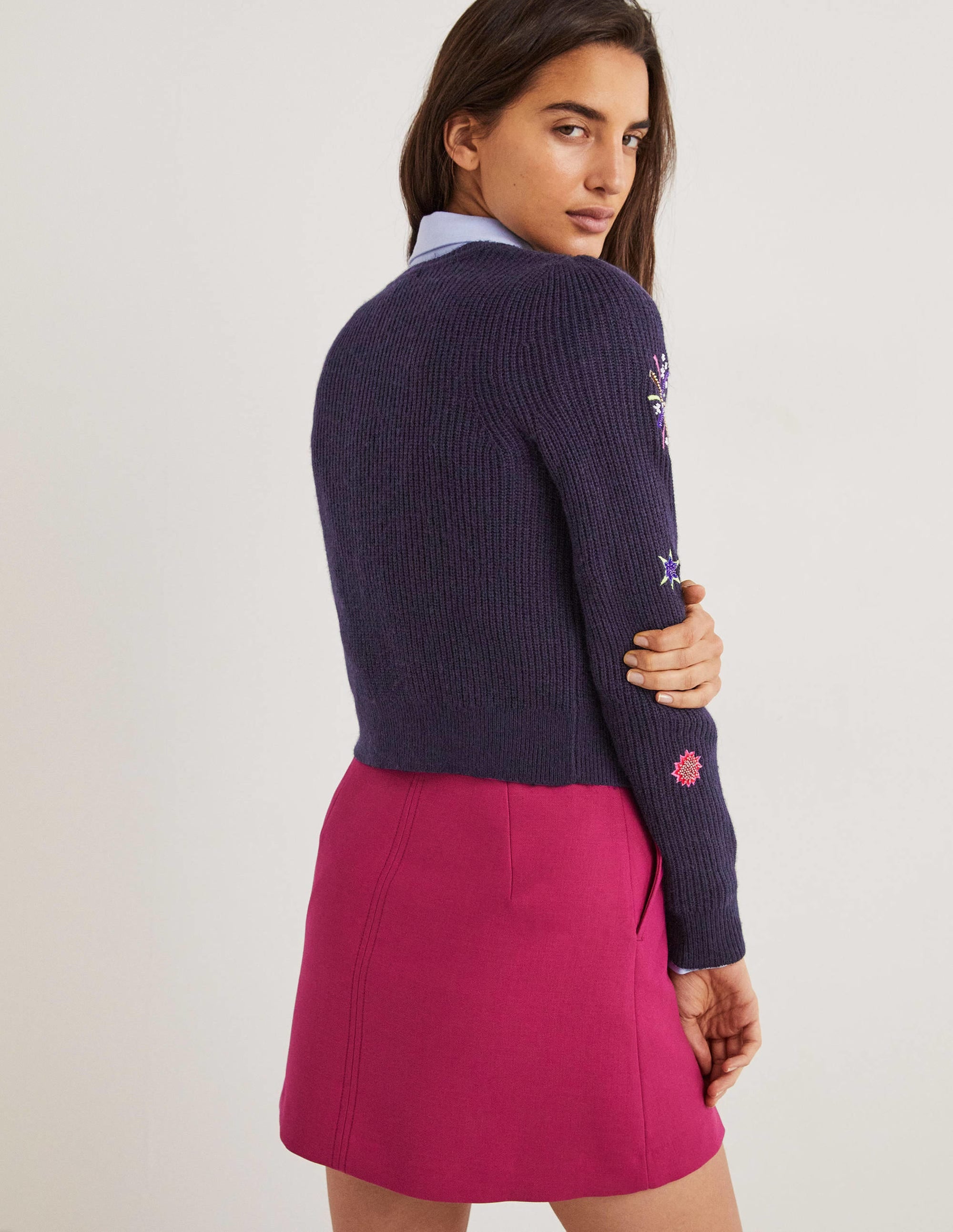 Navy Fireworks-Embellished Ribbed Cardigan-Bleu marine, feux d'artifice ornementés - Image 3