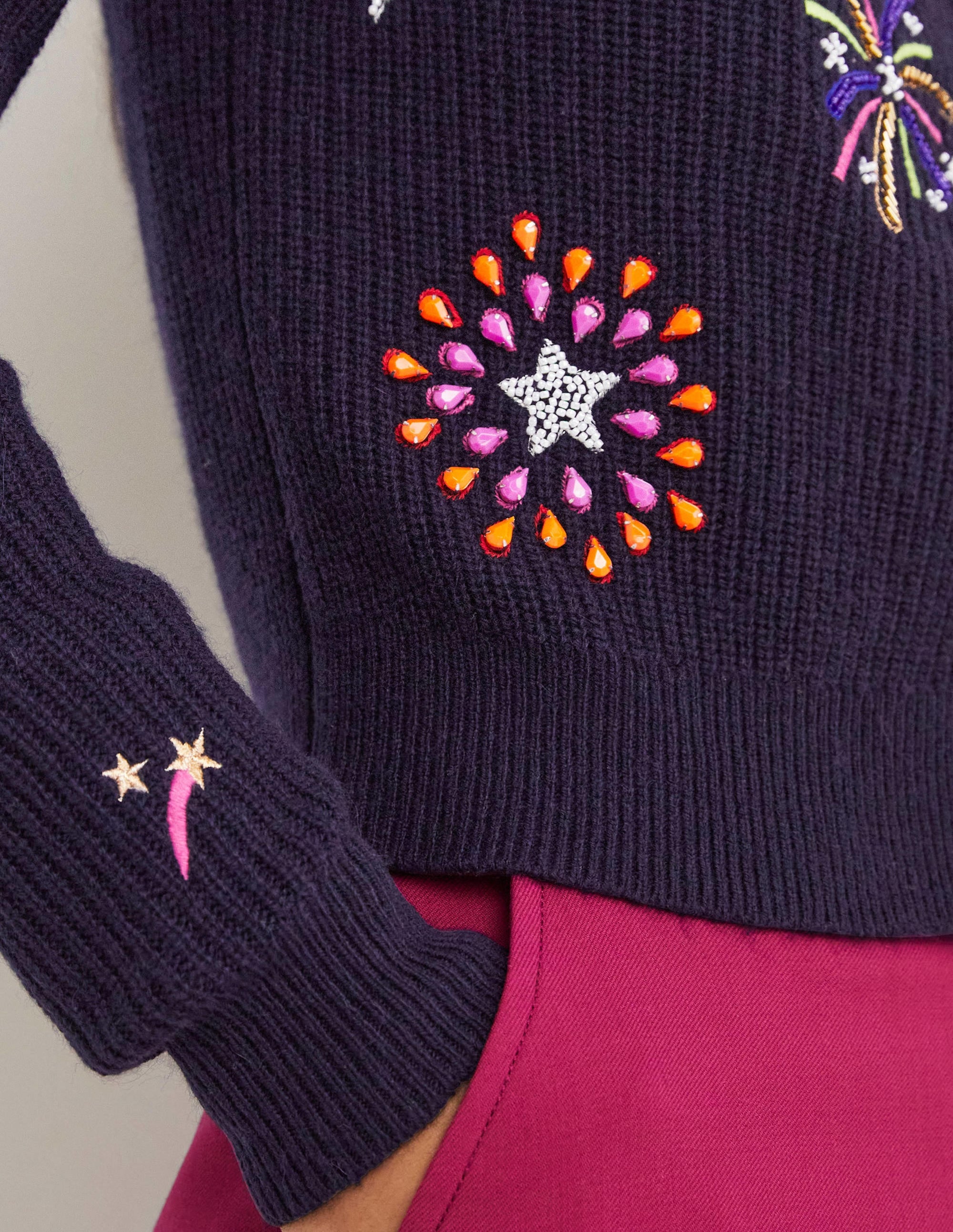 Navy Fireworks-Embellished Ribbed Cardigan-Bleu marine, feux d'artifice ornementés - Image 4