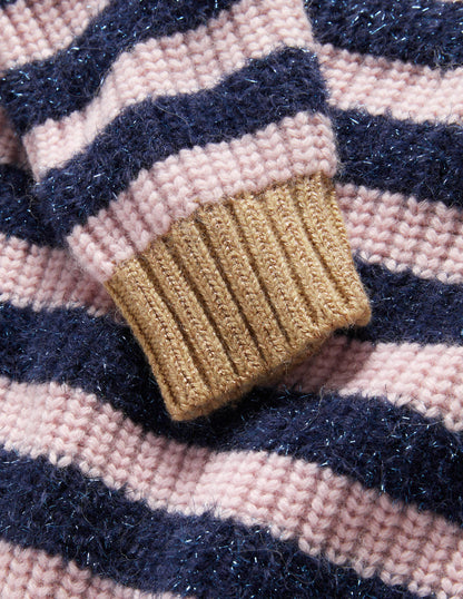 Navy Sparkle Stripe Ribbed Jumper-Bleu marine, rayé guirlande rose-6