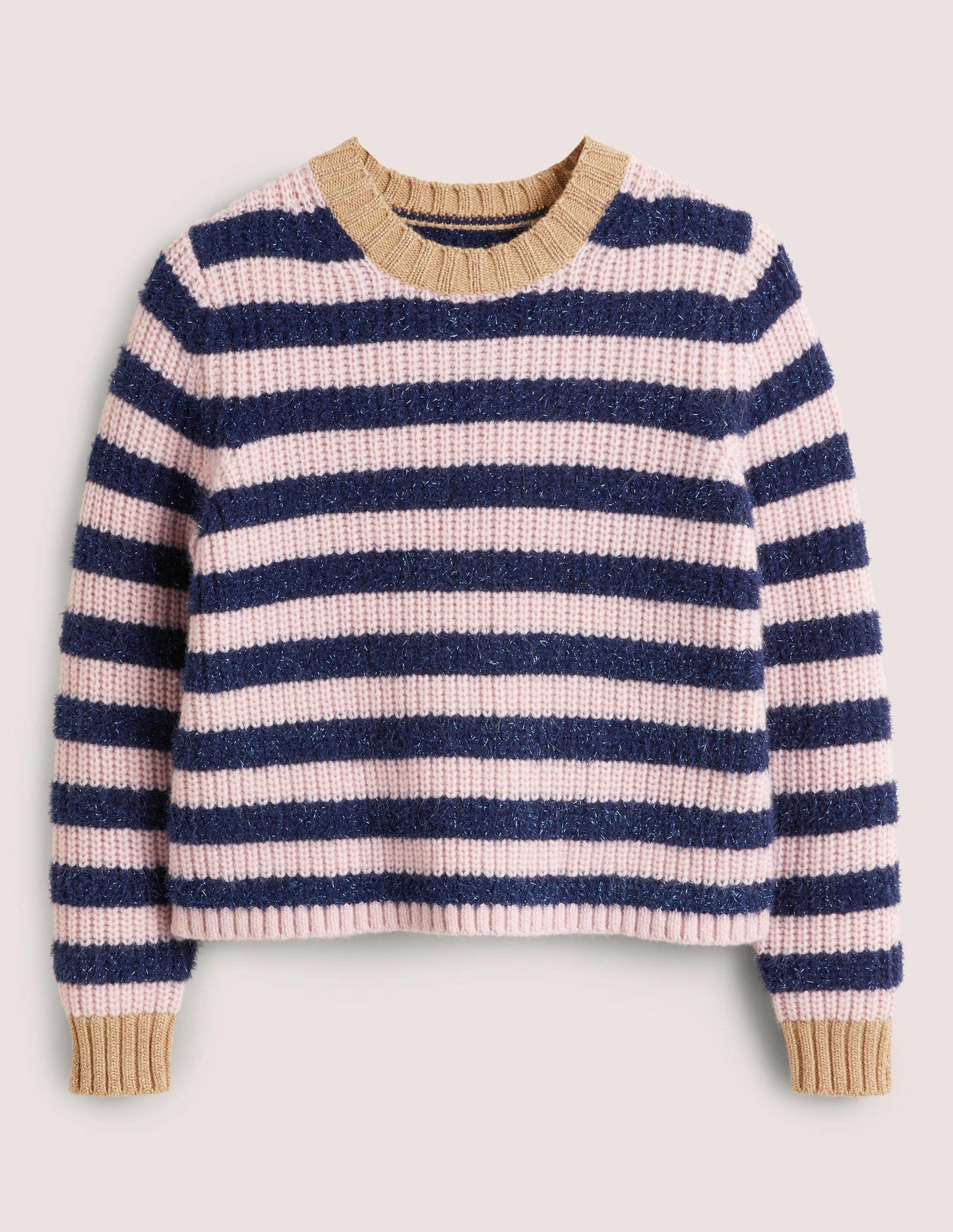 Navy Sparkle Stripe Ribbed Jumper-Bleu marine, rayé guirlande rose