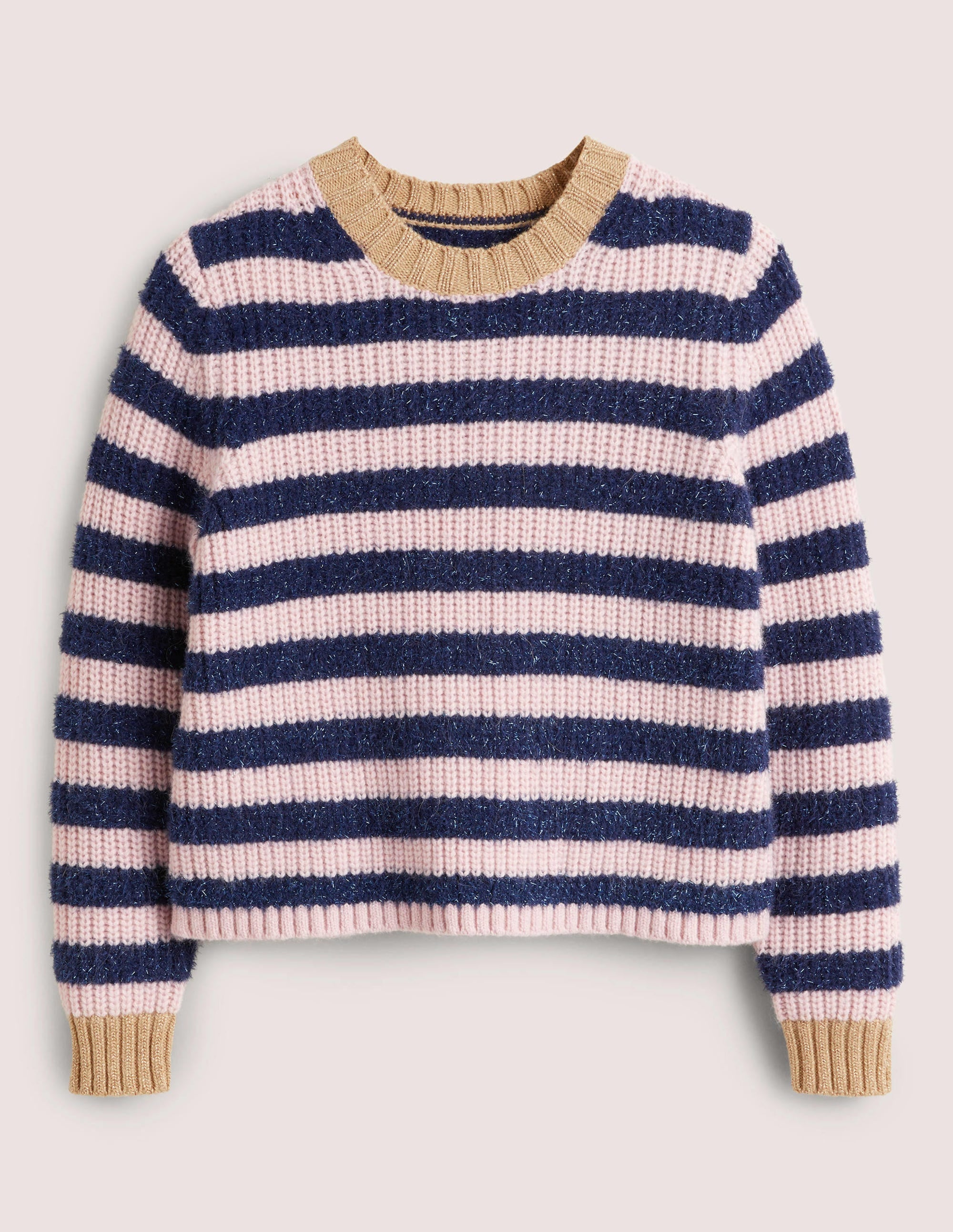 Navy Sparkle Stripe Ribbed Jumper-Navy/Rosa, Lamettastreifen - Image 5