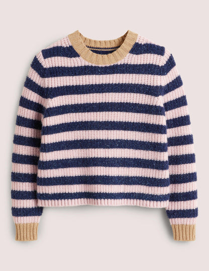 Navy Sparkle Stripe Ribbed Jumper-Bleu marine, rayé guirlande rose-5