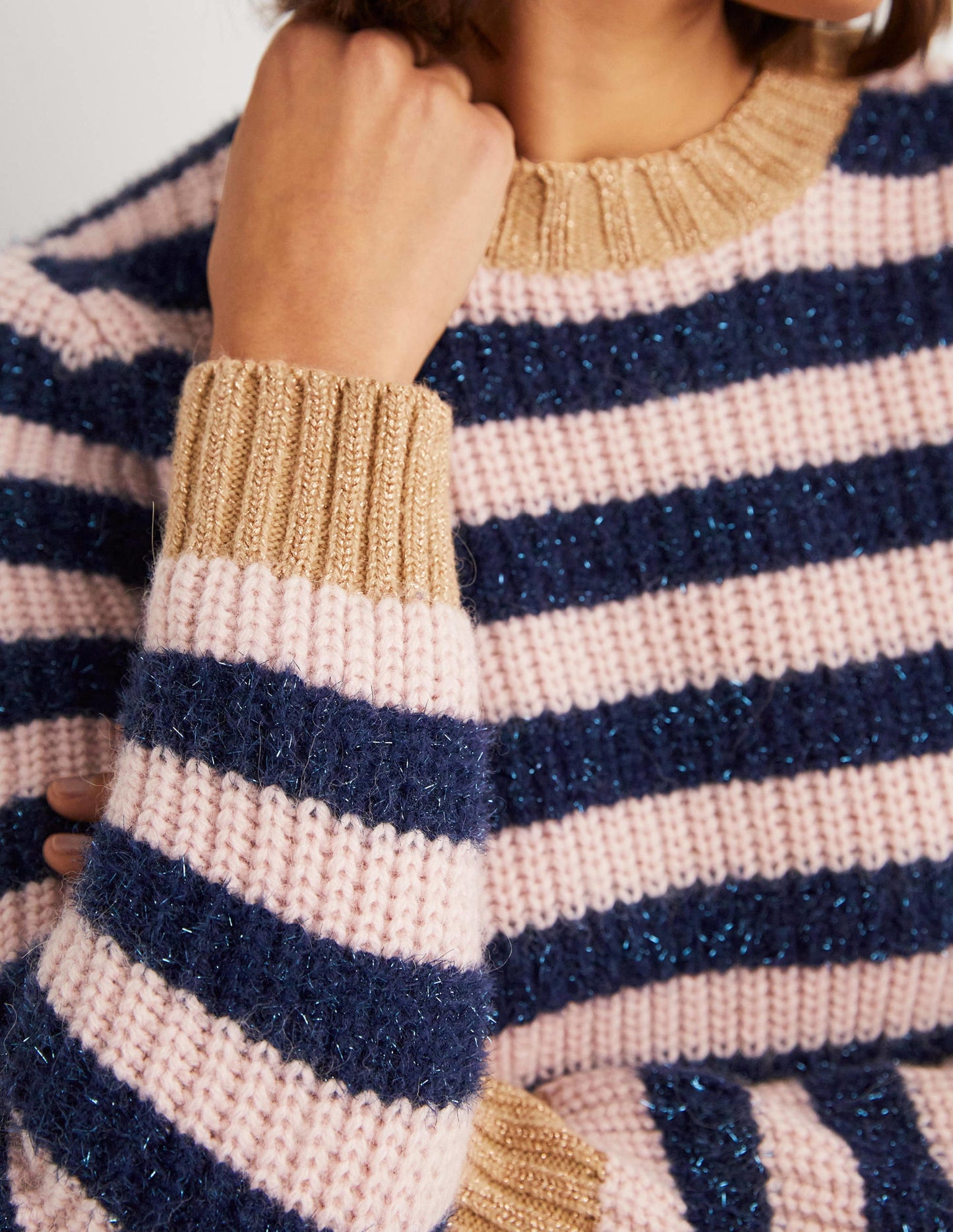 Navy Sparkle Stripe Ribbed Jumper-Bleu marine, rayé guirlande rose