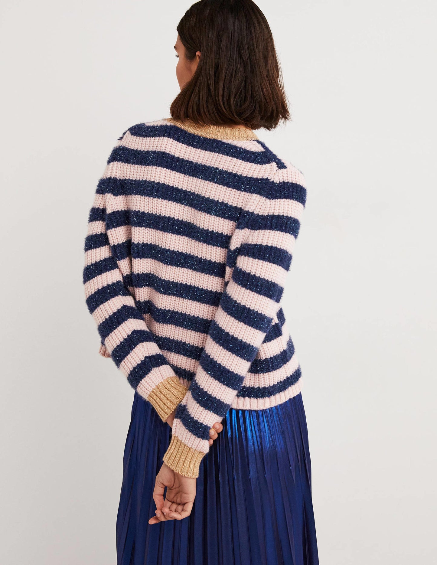 Navy Sparkle Stripe Ribbed Jumper-Bleu marine, rayé guirlande rose