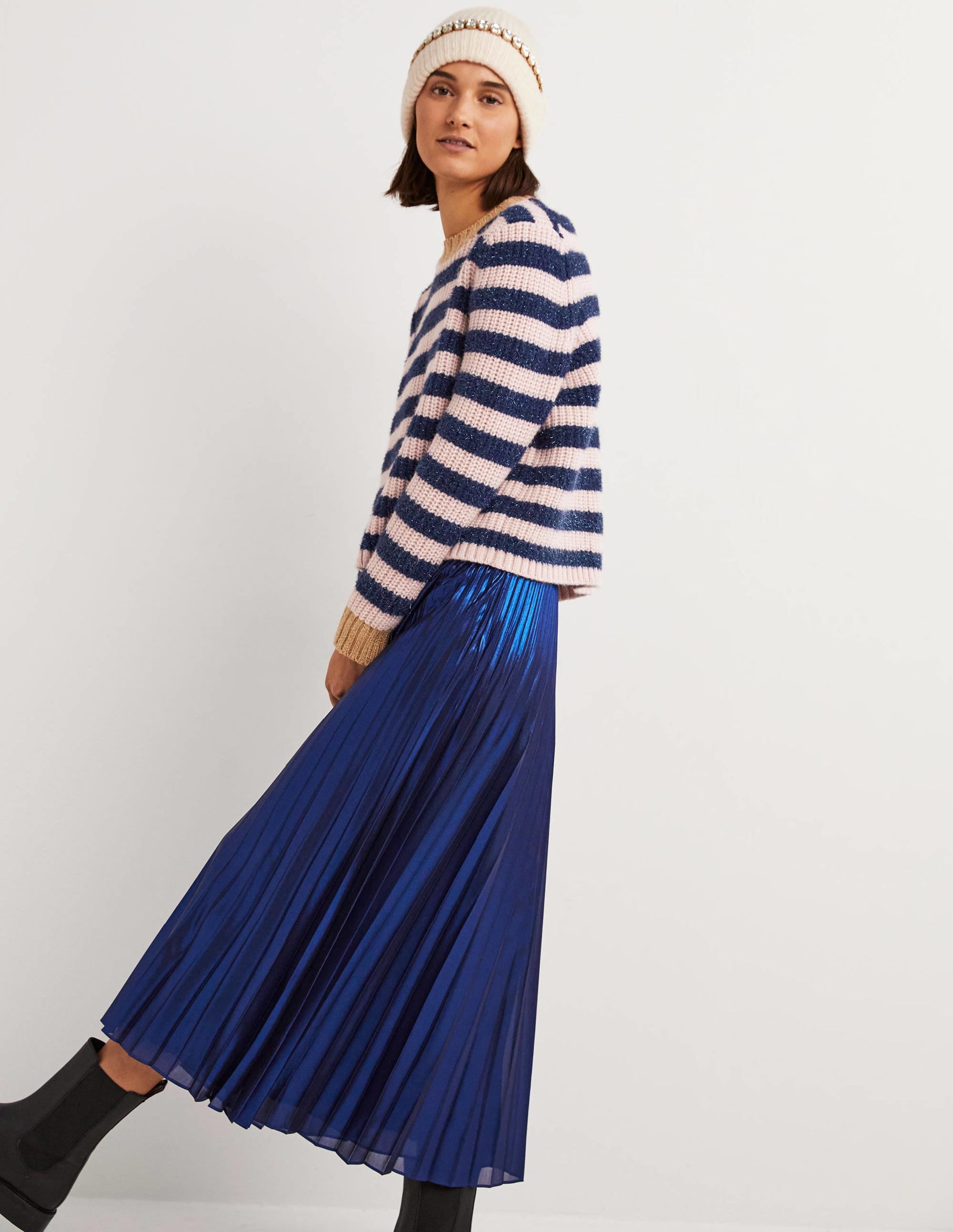 Navy Sparkle Stripe Ribbed Jumper-Navy/Rosa, Lamettastreifen - Image 4