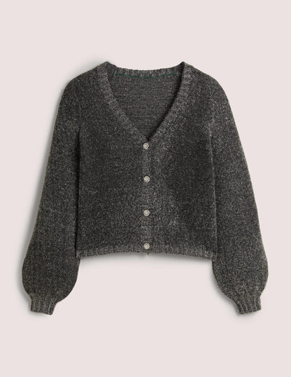 Flauschiger Metallic-Cardigan-Anthrazit Melange, Silber