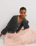 Metallic Fluffy Cardigan-Charcoal Melange, Silver