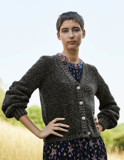 Flauschiger Metallic-Cardigan-Anthrazit Melange, Silber
