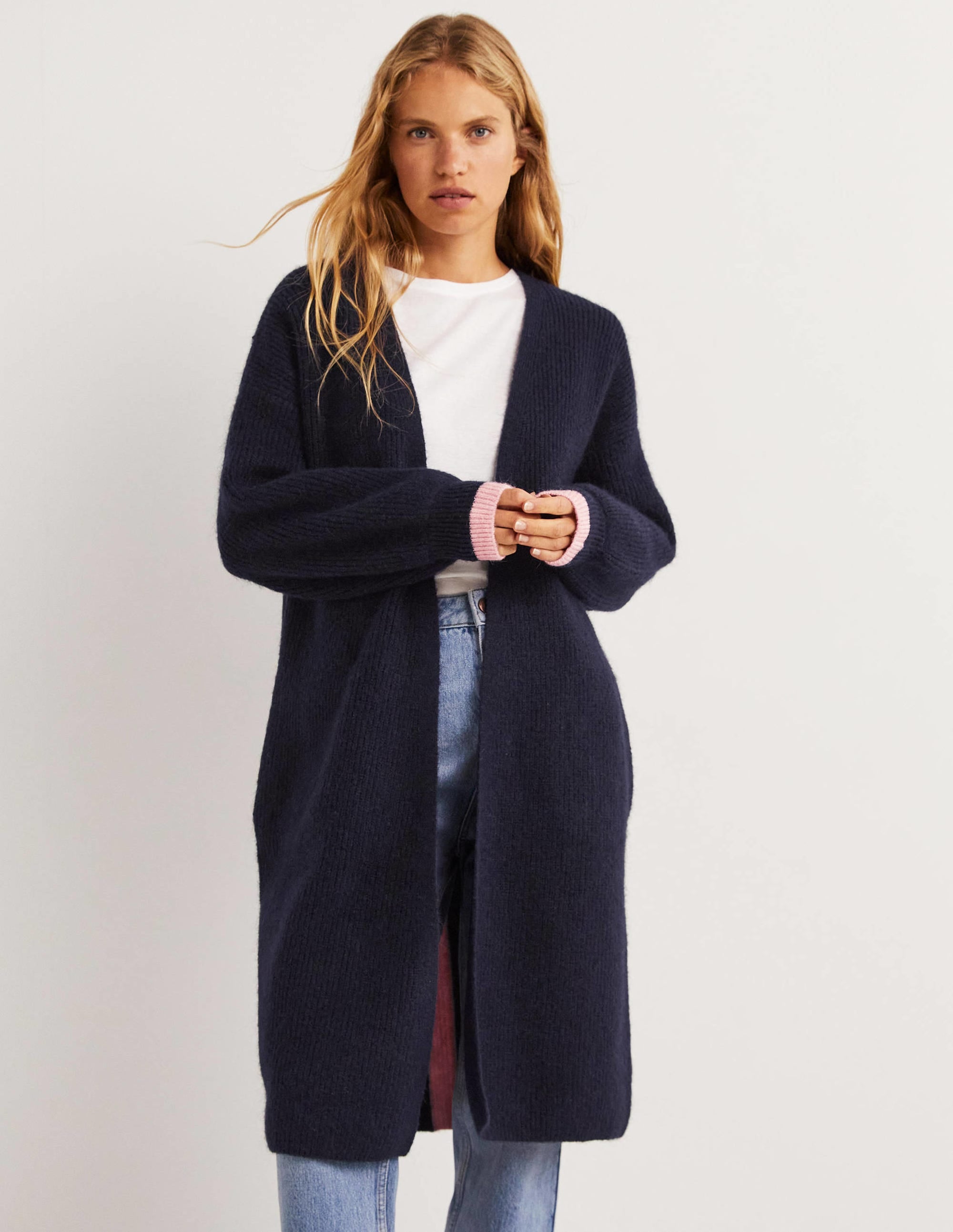 Flauschiger langer Cardigan-Navy, Eisrosa - Image 1