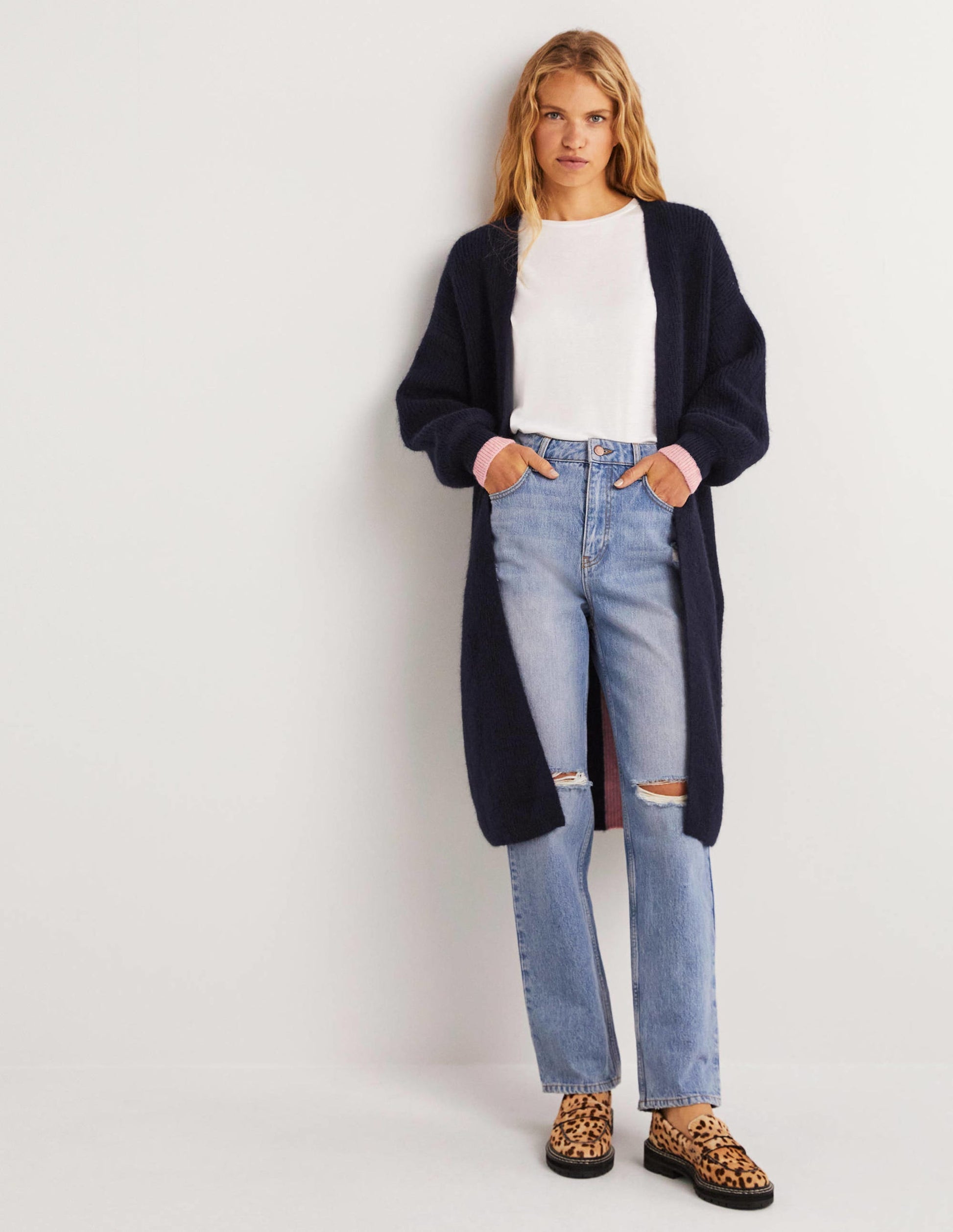 Flauschiger langer Cardigan-Navy, Eisrosa-2