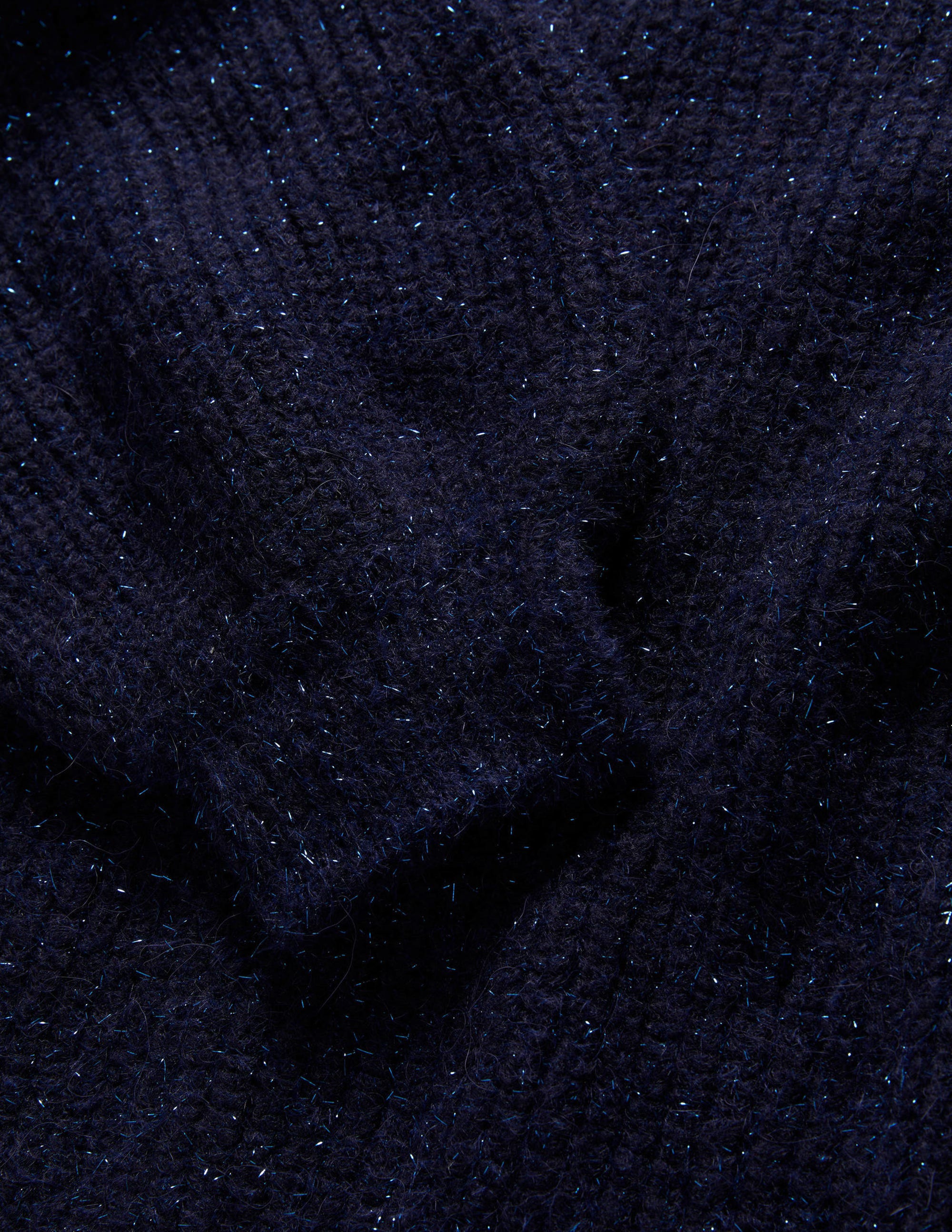 Navy Sparkle Ribbed Fluffy V-Neck Jumper-Navy, Glitzer - Image 6