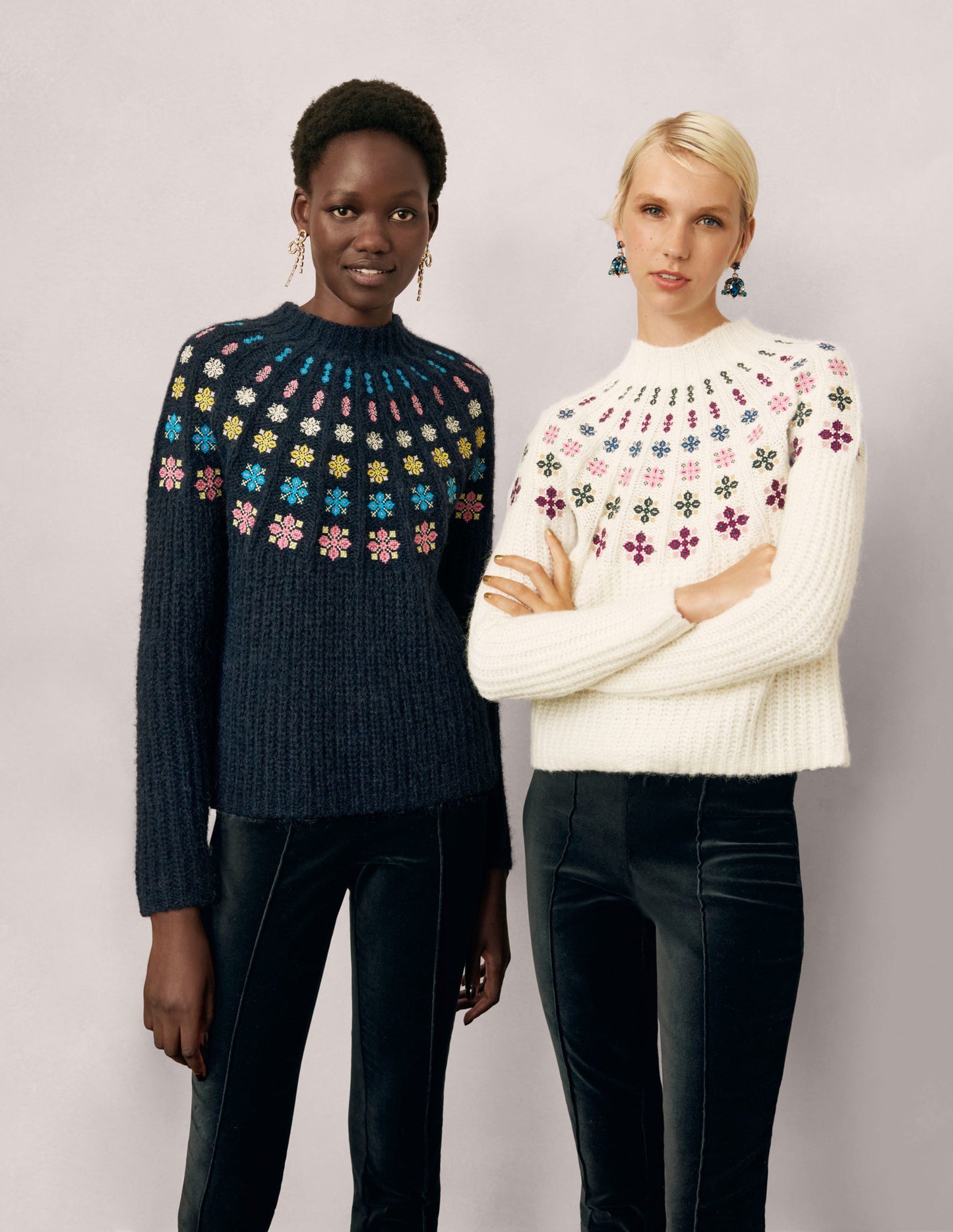 Pull duveteux brodé-Ivoire, broderie multi