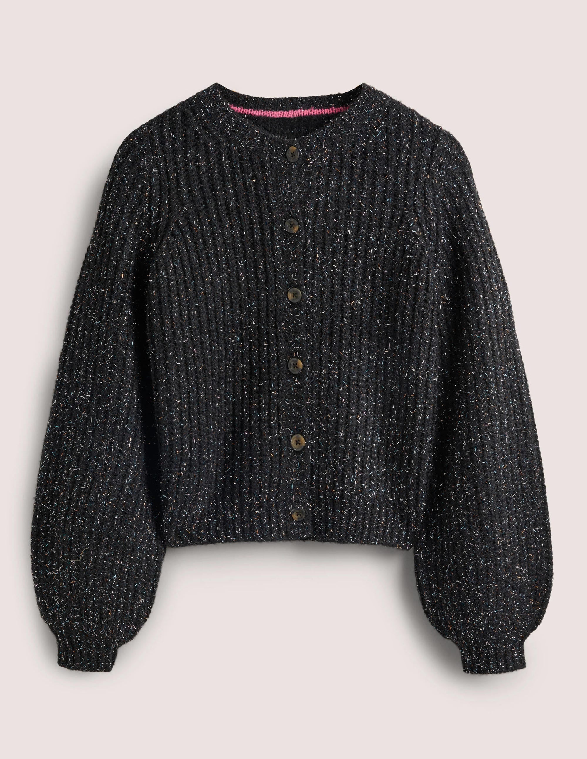 Black Chunky Ribbed Fluffy Cardigan-Black Sparkle - Image 6