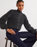 Black Chunky Ribbed Fluffy Cardigan-Black Sparkle