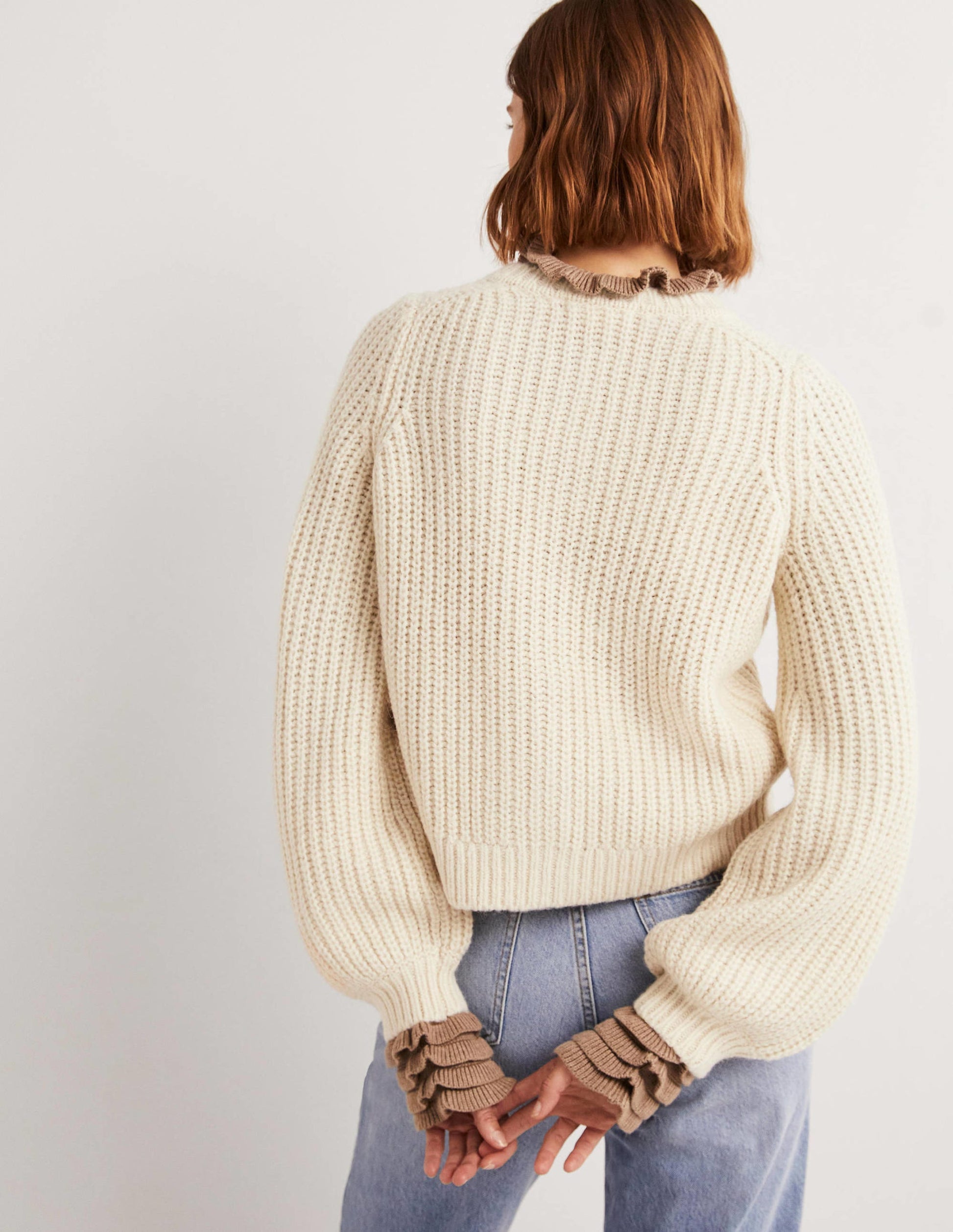 Cream Chunky Ribbed Fluffy Cardigan-Warmes Naturweiß-3