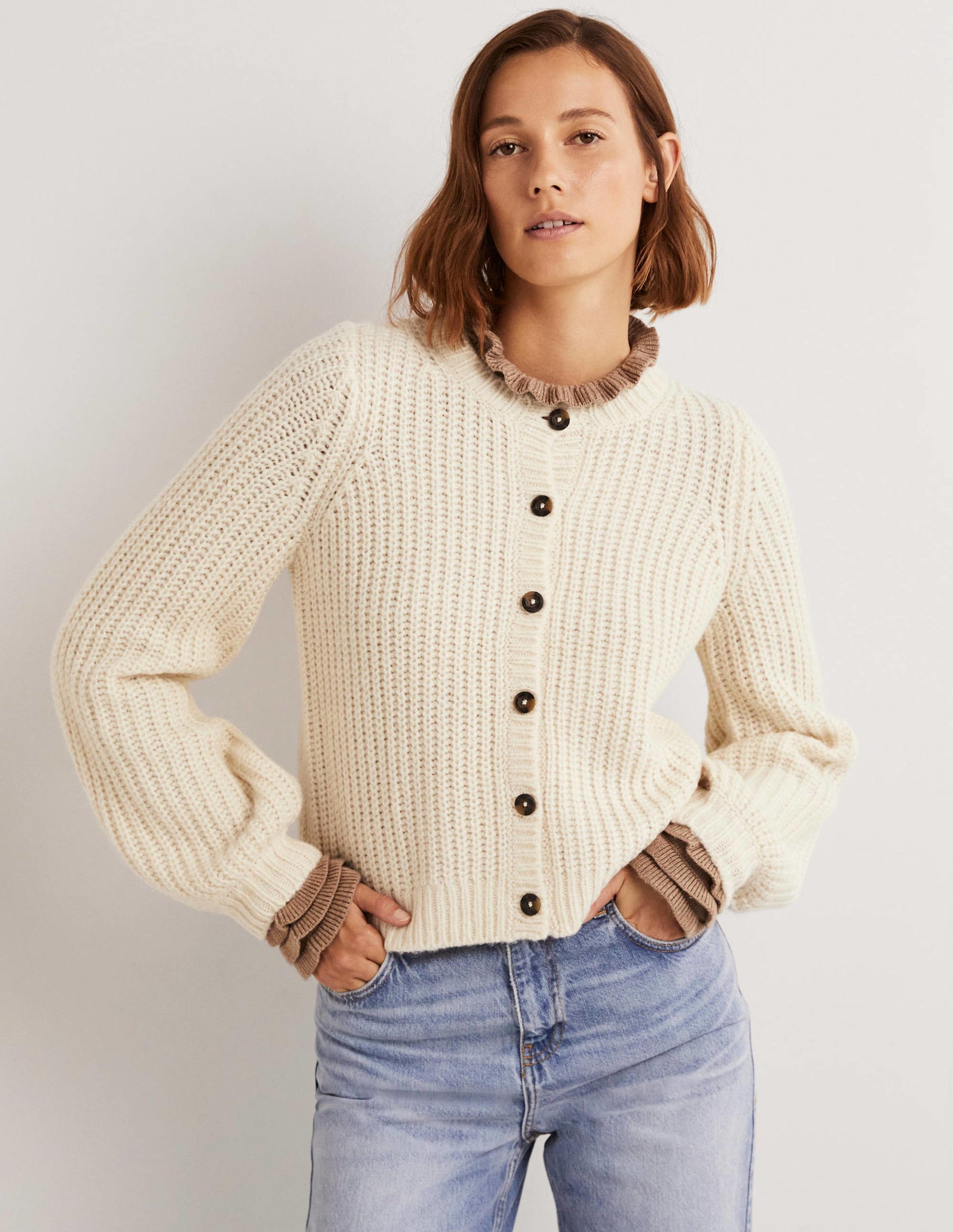 Cream Chunky Ribbed Fluffy Cardigan-Warmes Naturweiß-4