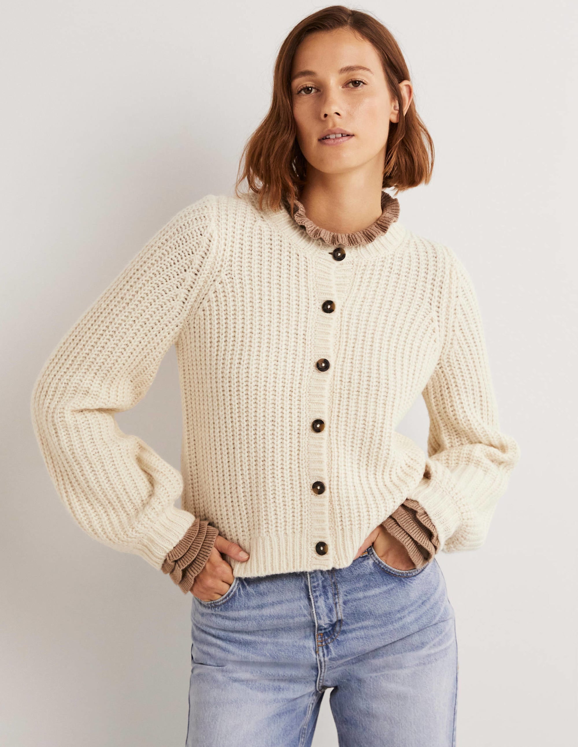 Cream Chunky Ribbed Fluffy Cardigan-Warmes Naturweiß - Image 4